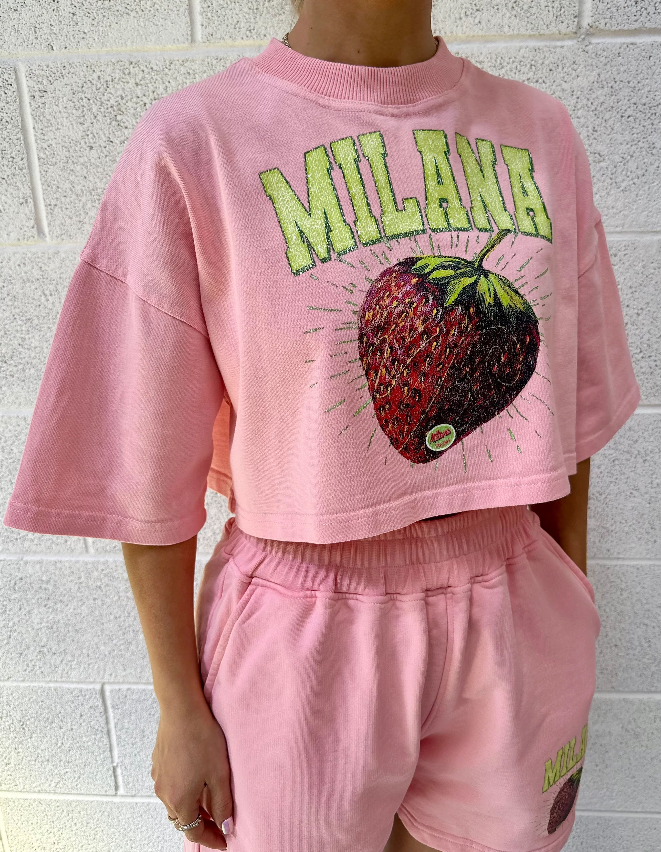 Baby Pink Strawberry Cropped Heavyweight T-shirt. - Image 2