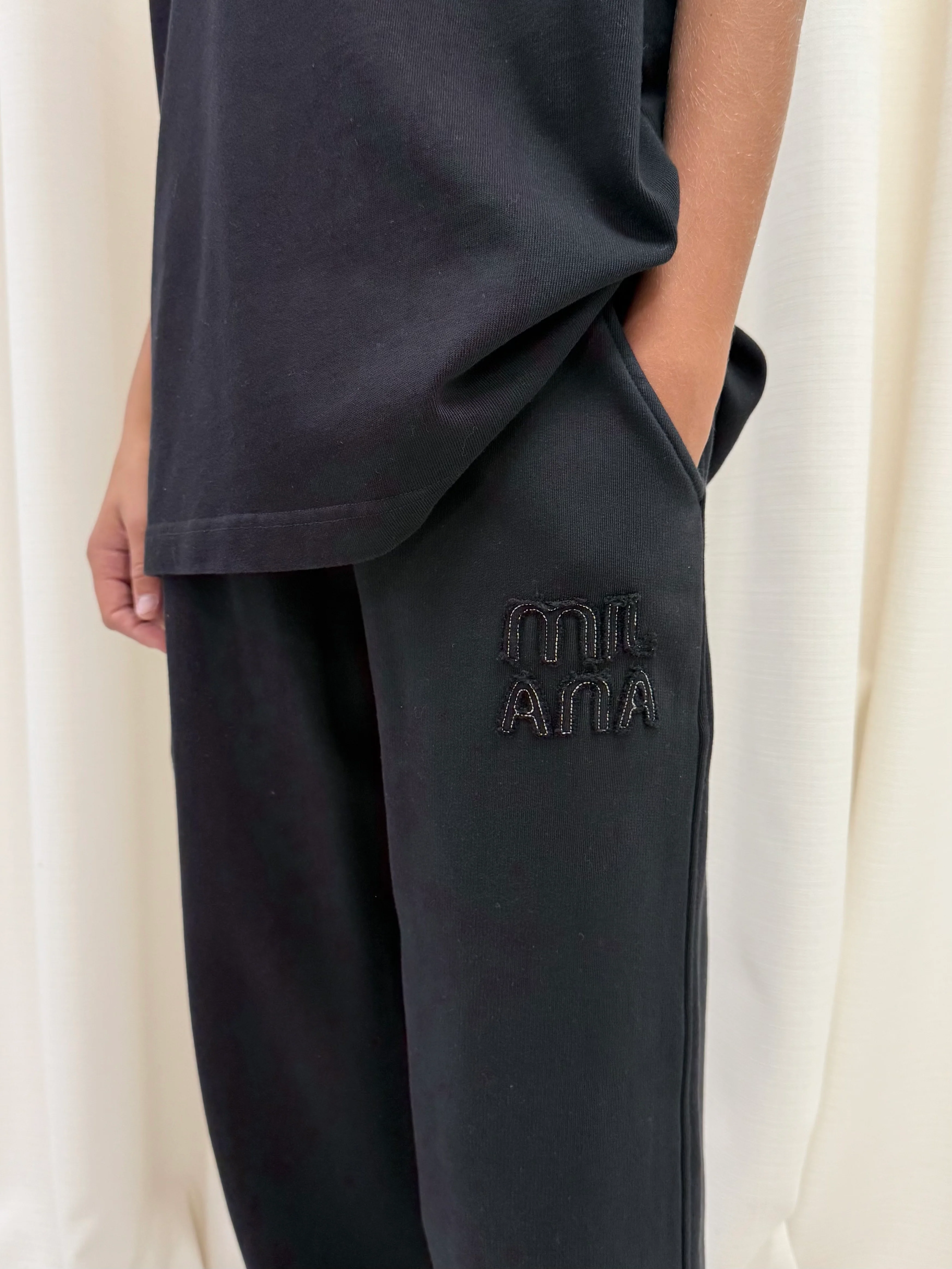 Black Appliqué Kids Relaxed Sweatpants. - Image 2