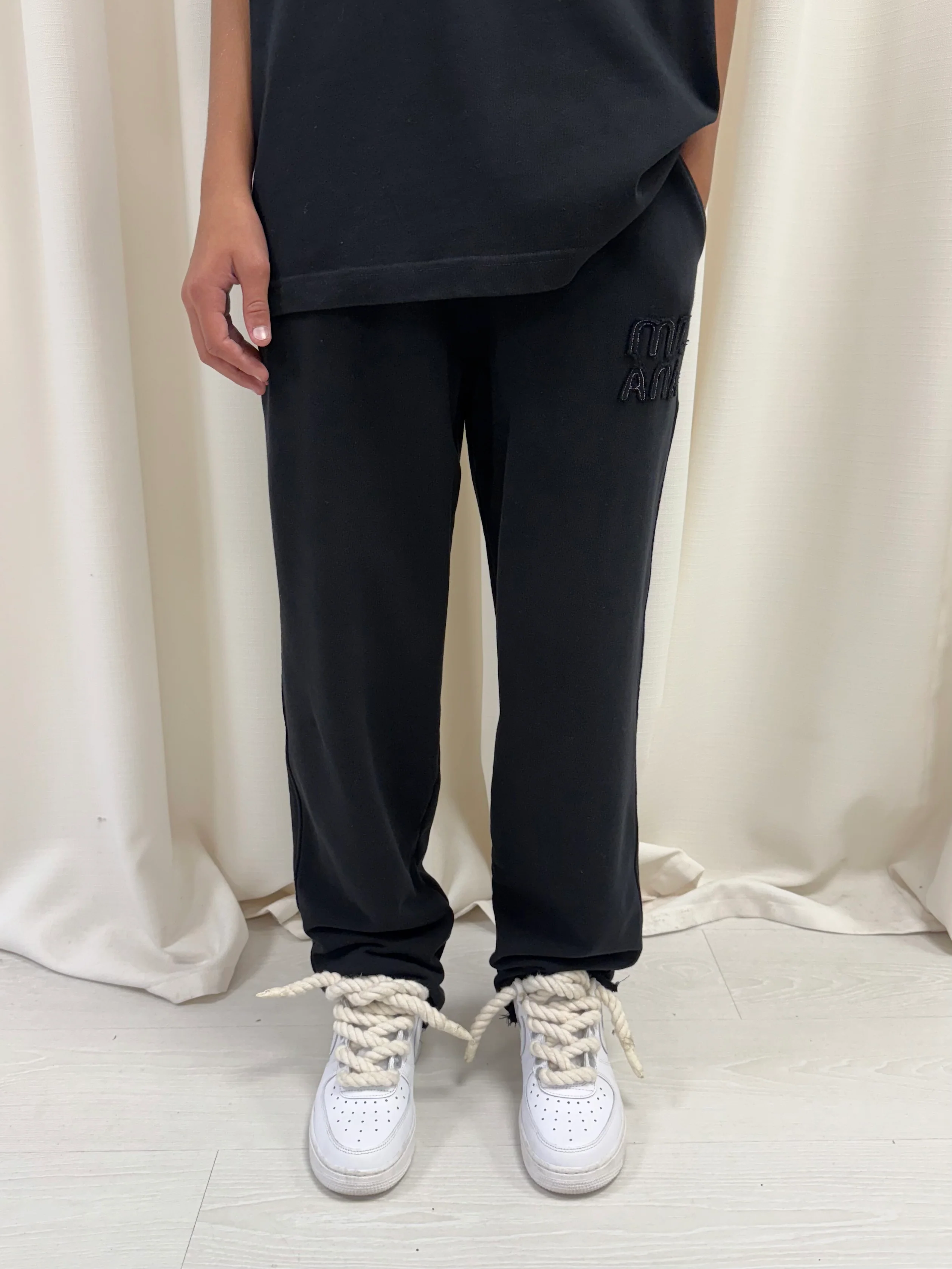 Black Appliqué Kids Relaxed Sweatpants. - Image 3