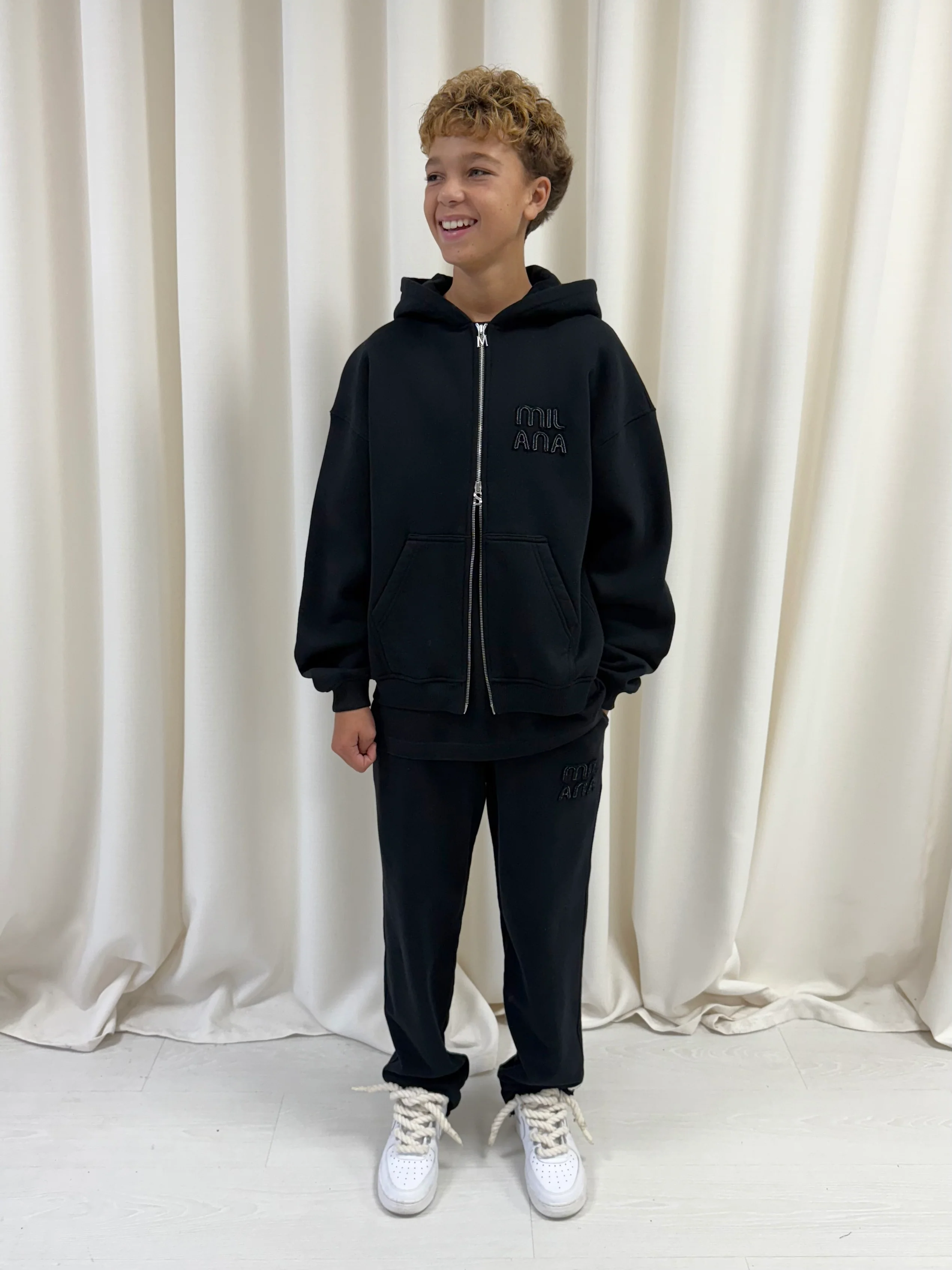 Black Appliqué Kids Relaxed Sweatpants. - Image 6