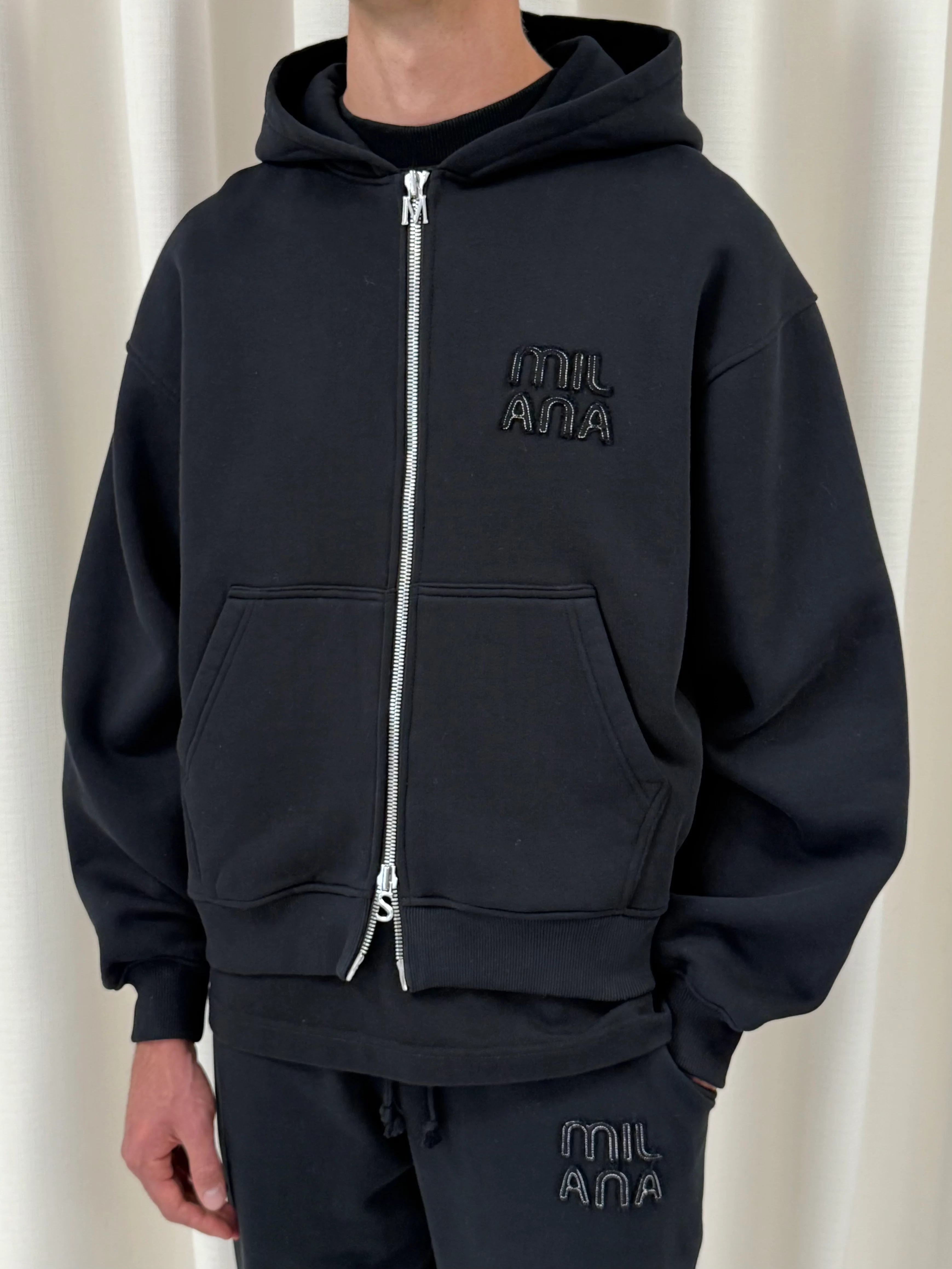 Black Milana Appliqué Heavyweight Zip Hoodie. - Image 2