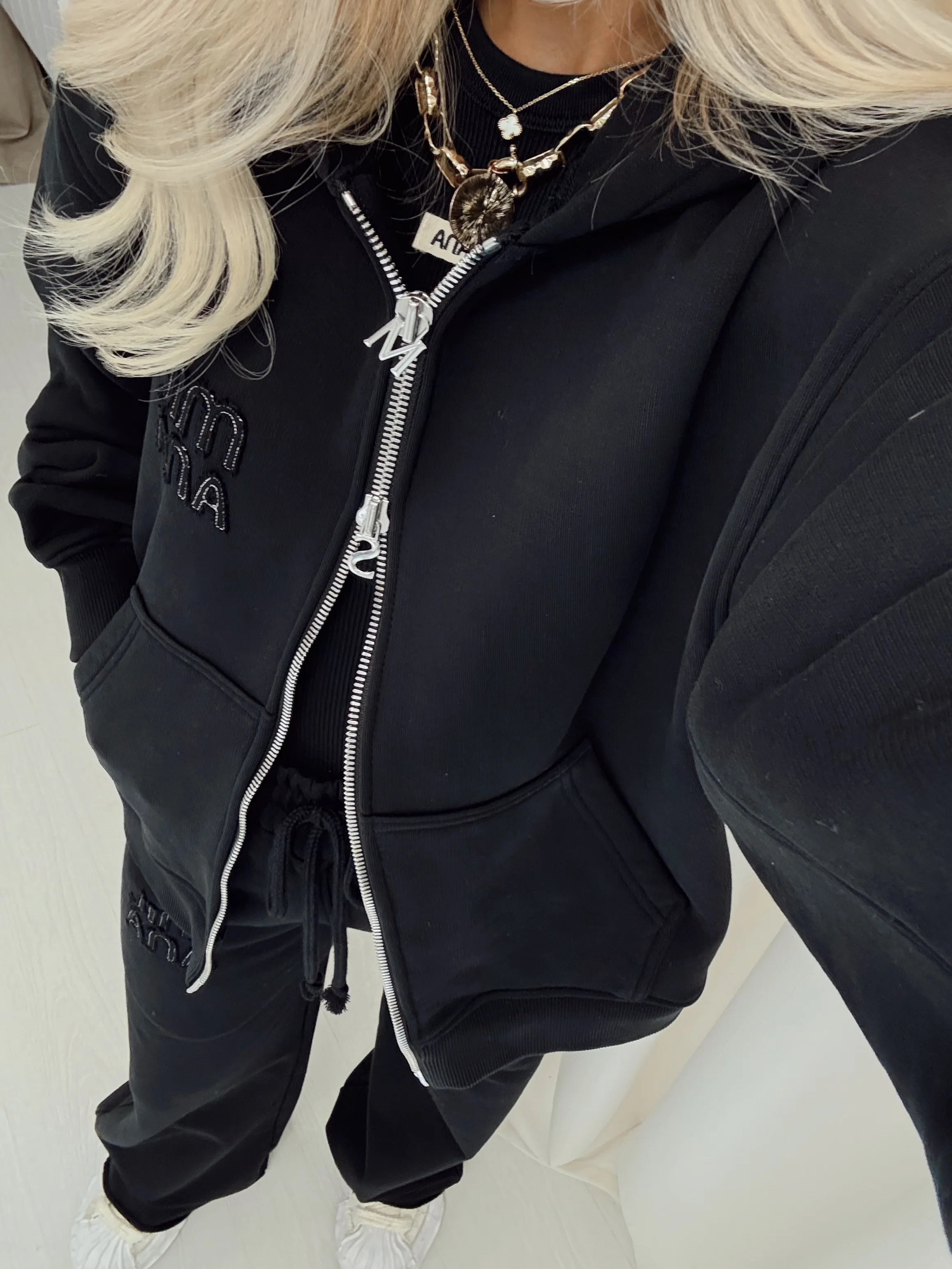 Black Milana Appliqué Heavyweight Zip Hoodie. - Image 4