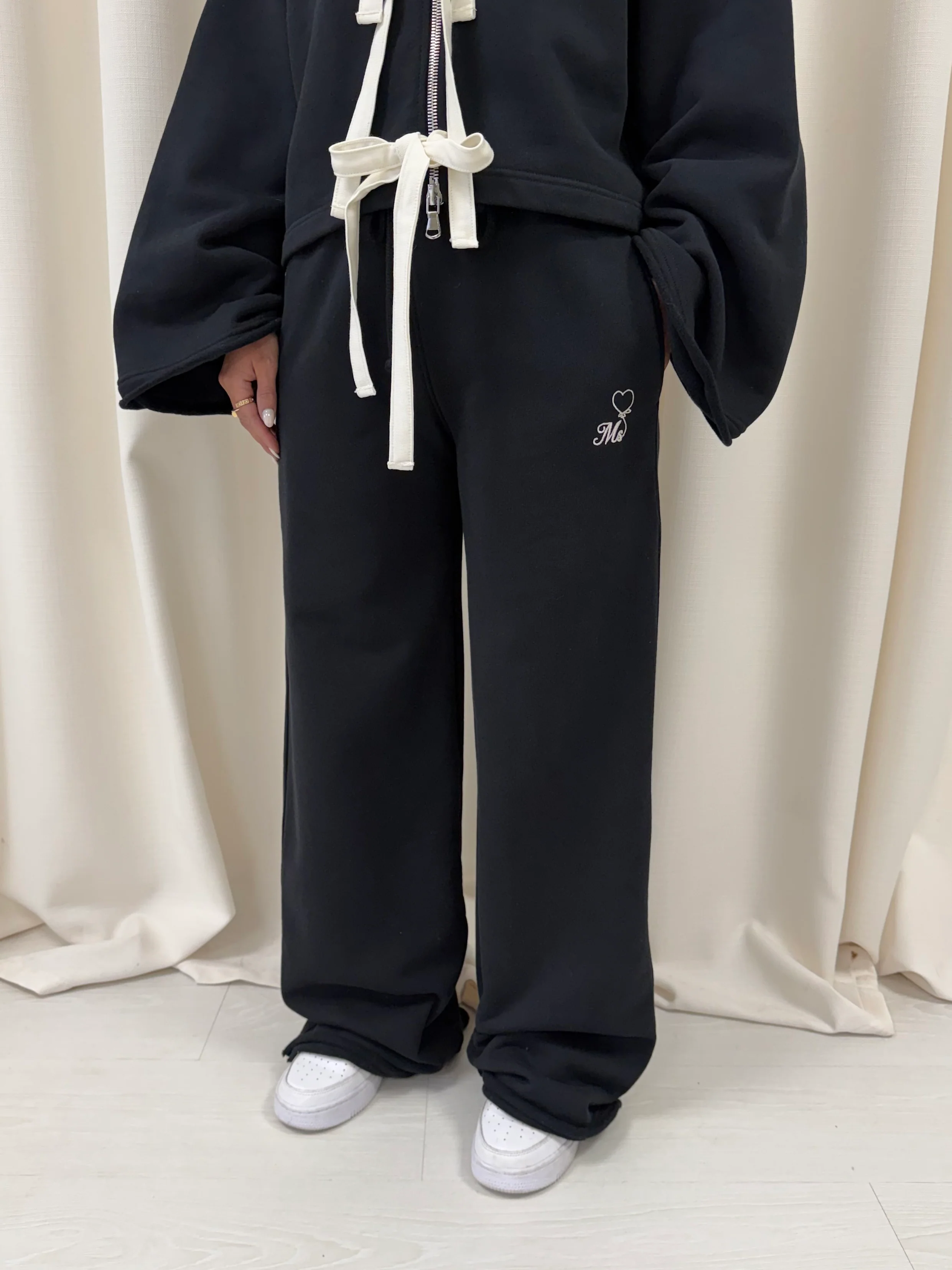 Black MS Heart Wide Sweatpants.