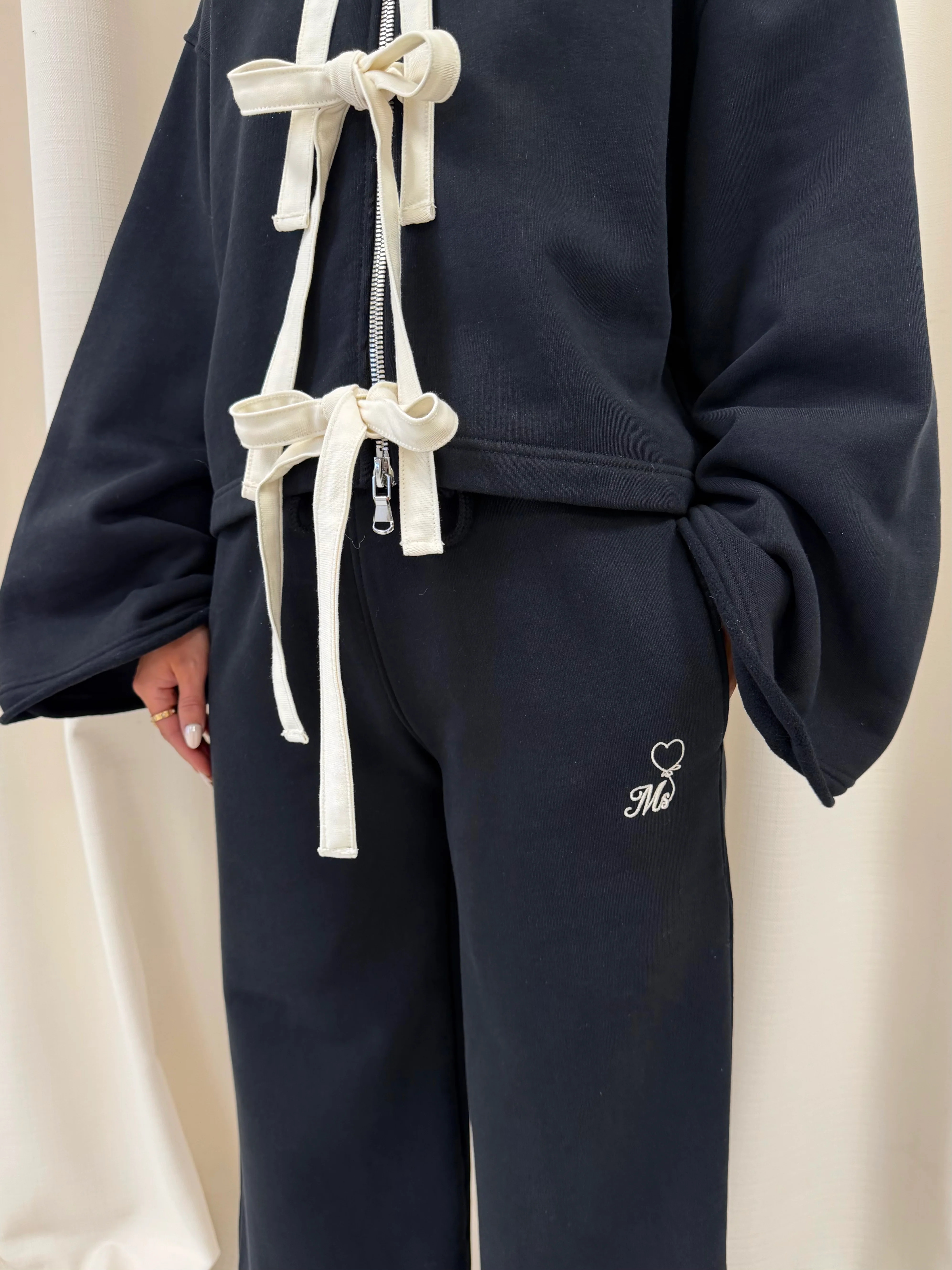 Black MS Heart Wide Sweatpants. - Image 2
