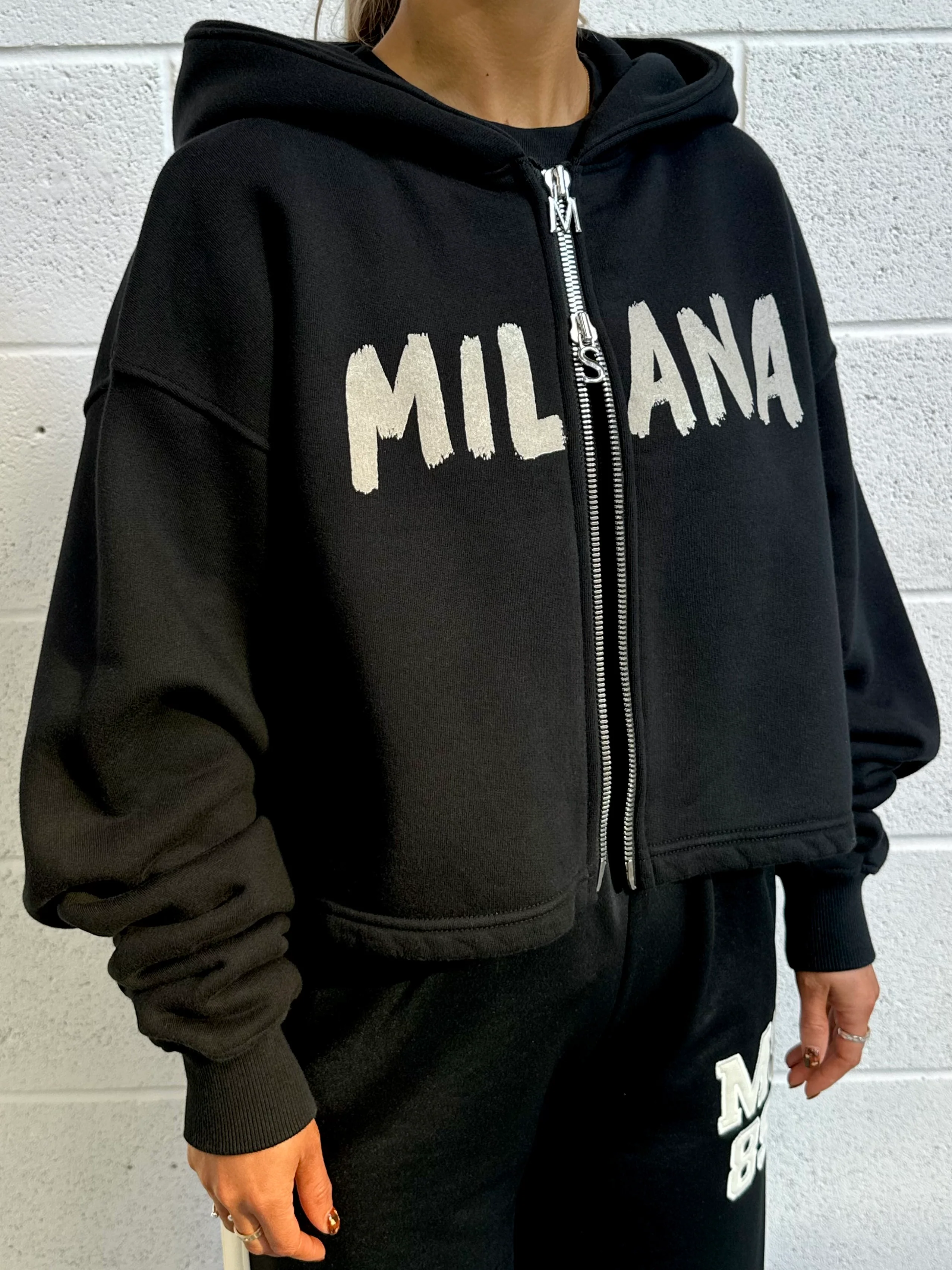 Black Paint Cropped Heavyweight Zip Hoodie. - Image 2