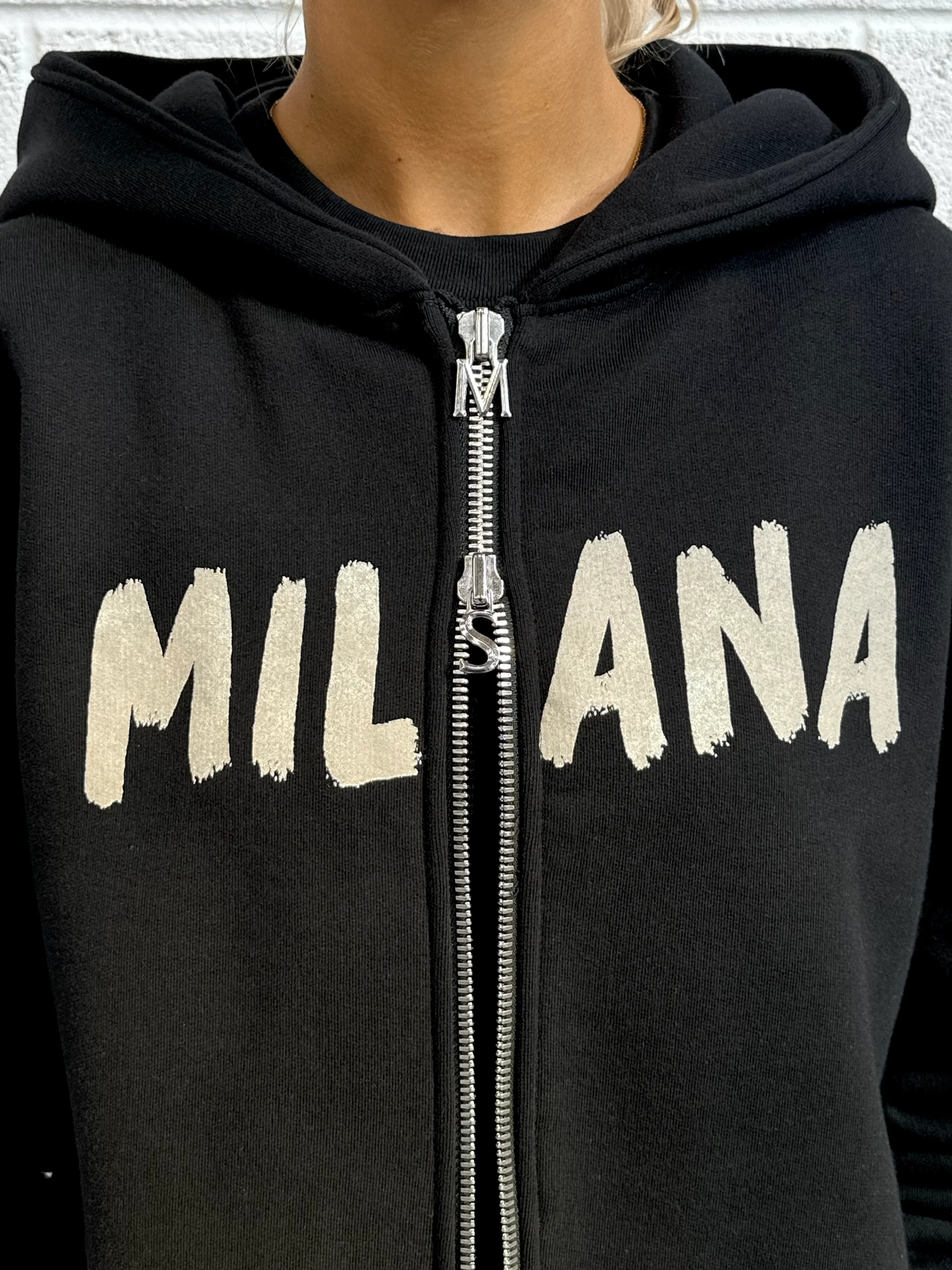 Black Paint Cropped Heavyweight Zip Hoodie. - Image 3