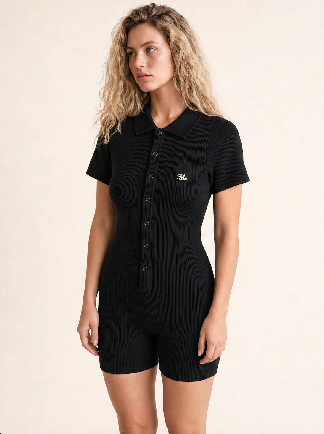 Black Soft Rib Polo Unitard. - Image 2