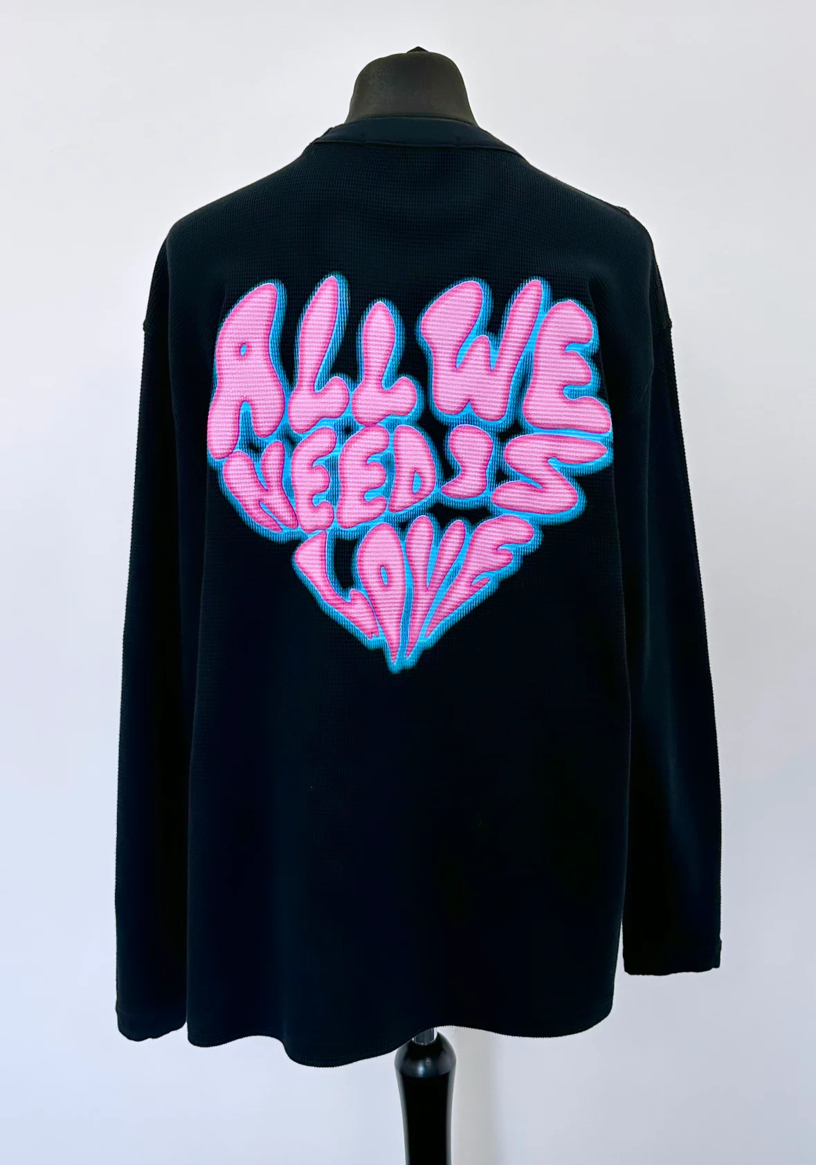 Black Waffle Heavyweight Balloon Long Sleeve T-shirt.