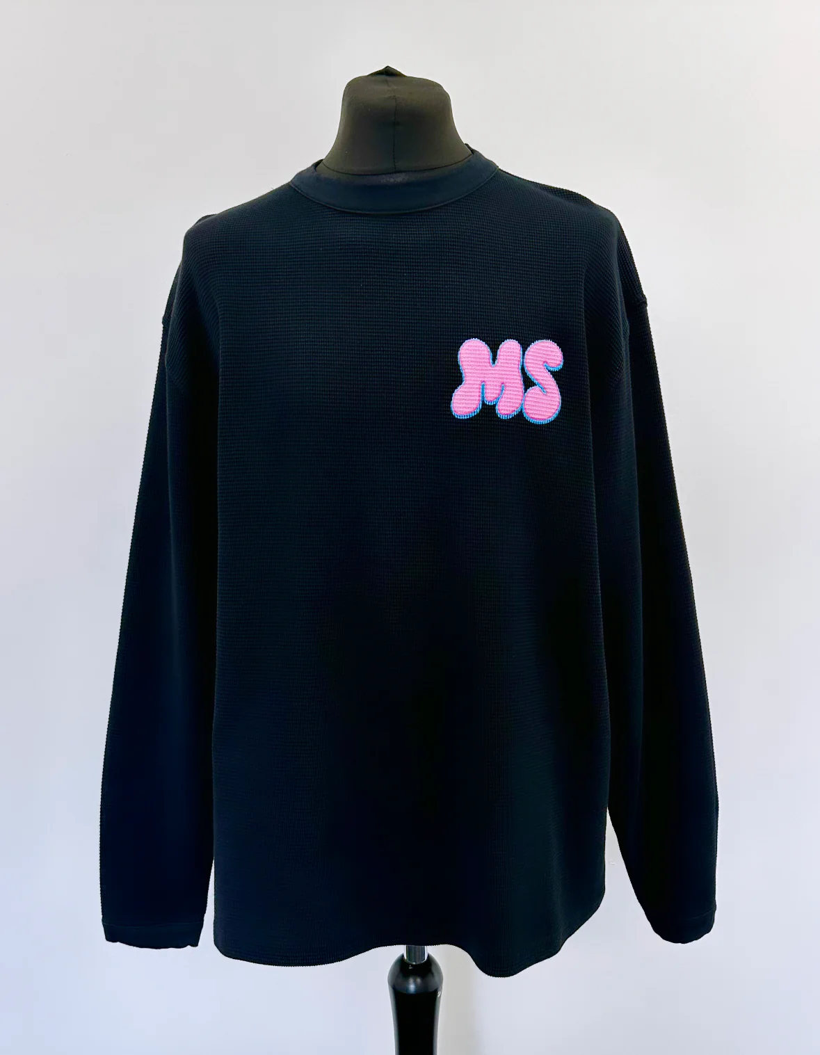 Black Waffle Heavyweight Balloon Long Sleeve T-shirt. - Image 2