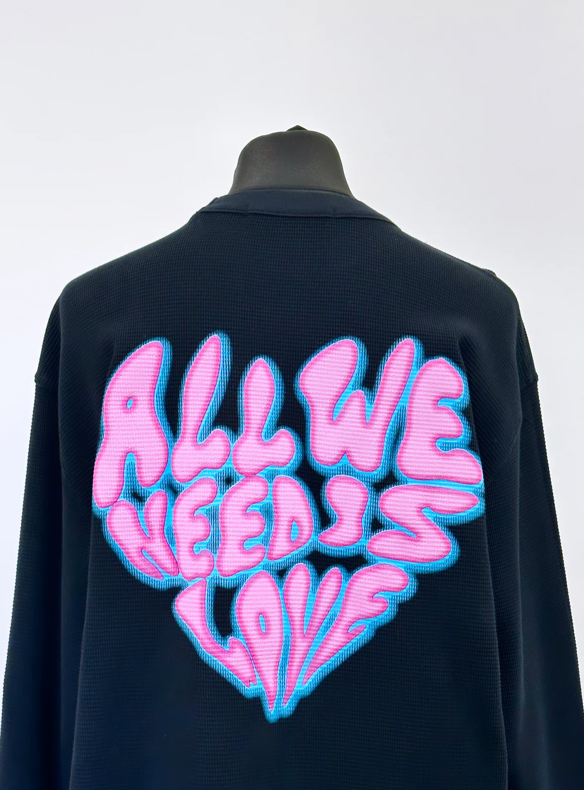 Black Waffle Heavyweight Balloon Long Sleeve T-shirt. - Image 3