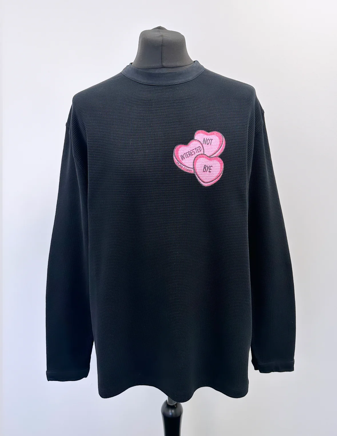 Black Waffle Heavyweight Hearts Long Sleeve T-shirt.