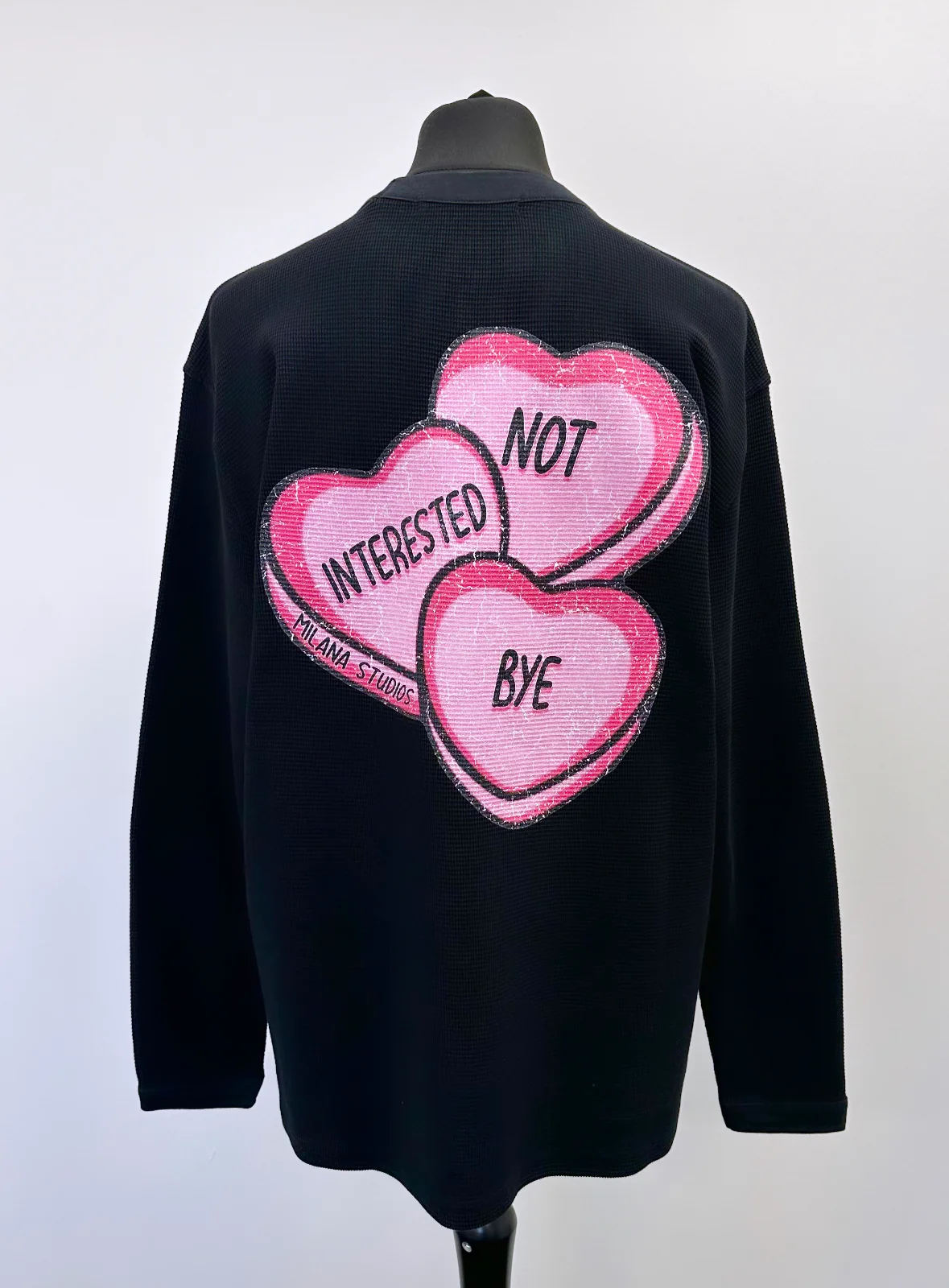 Black Waffle Heavyweight Hearts Long Sleeve T-shirt. - Image 2