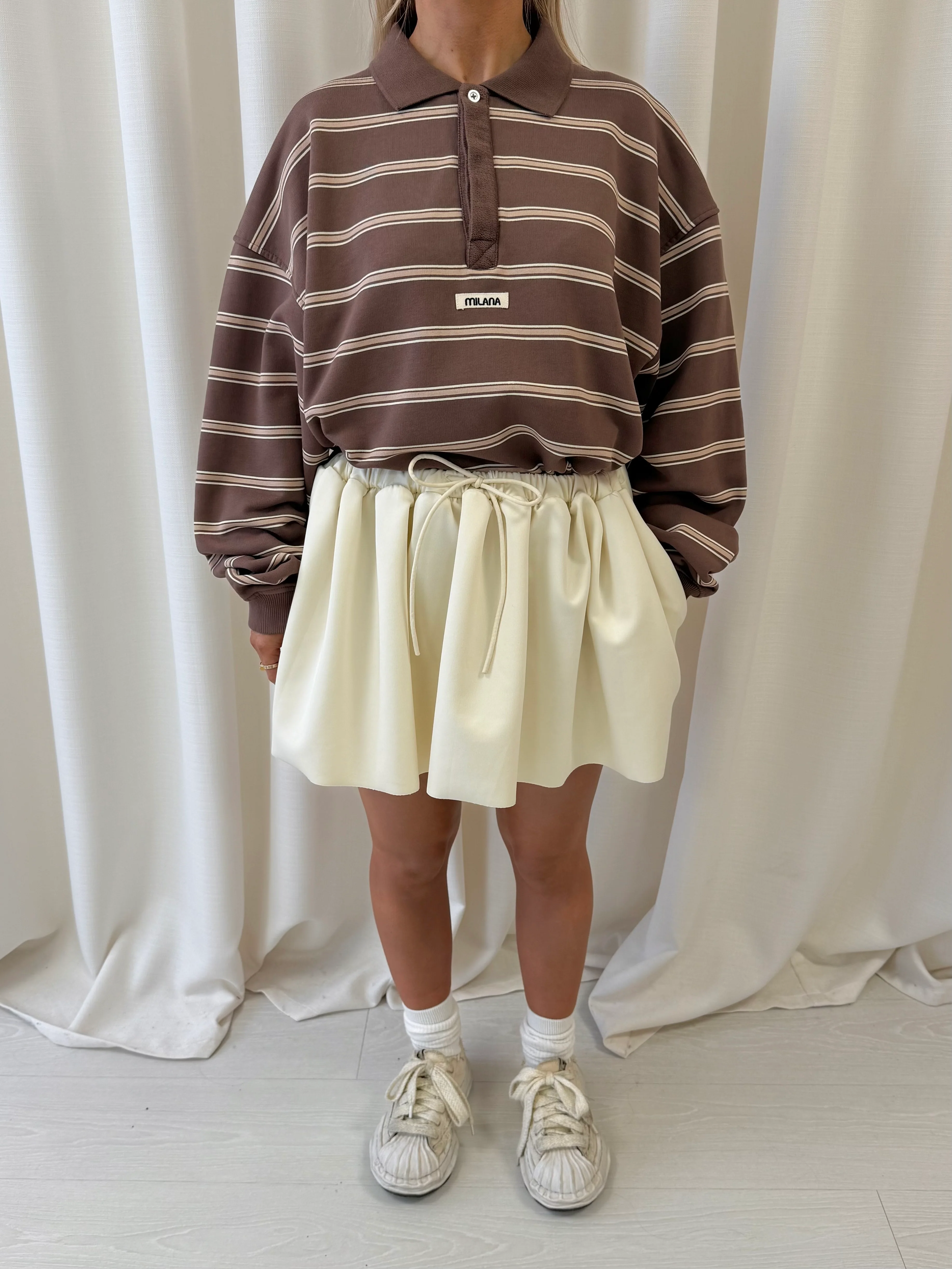 Brown Striped Open Hem Polo Sweatshirt. - Image 3