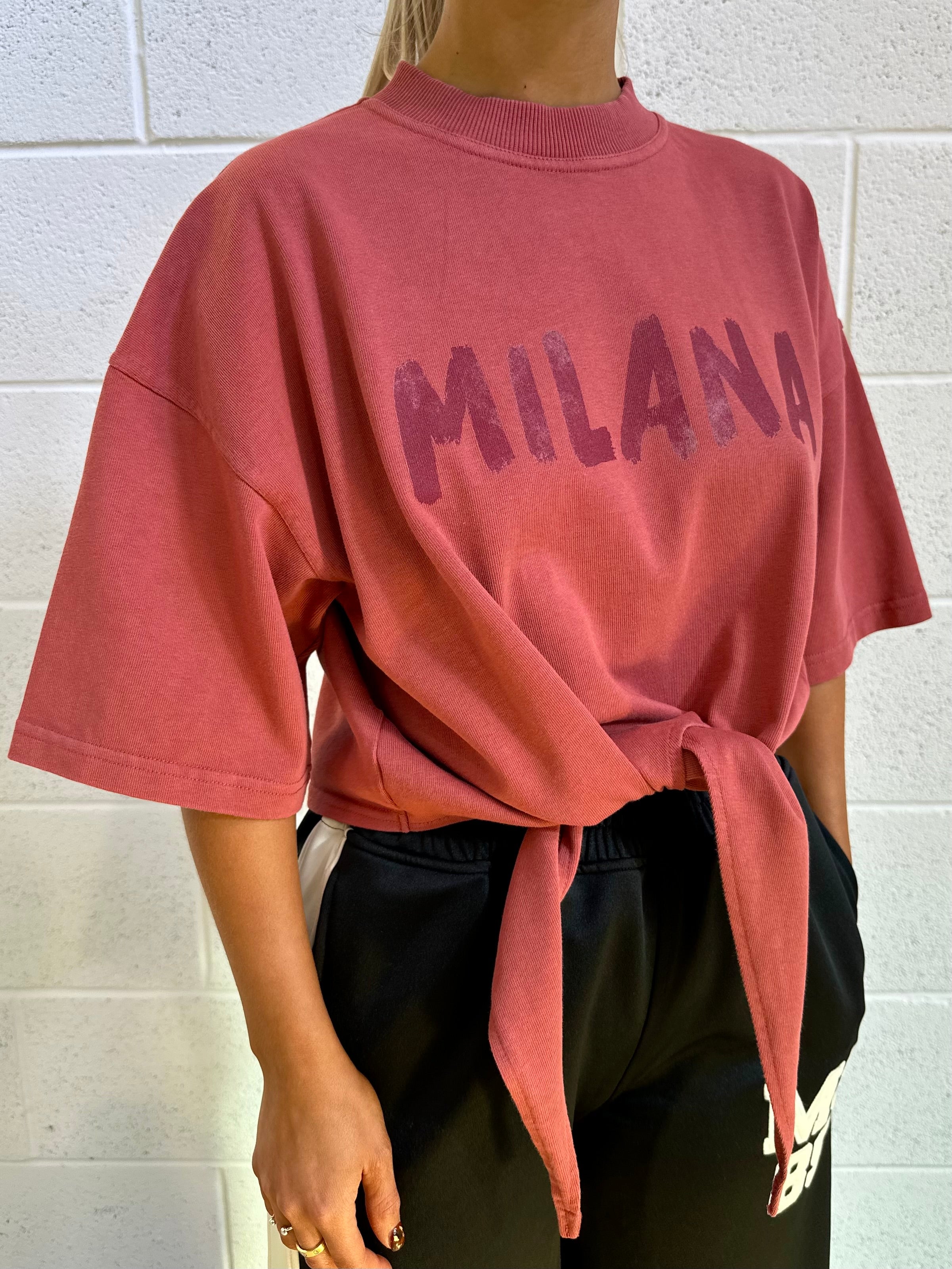 Mauve Paint Tie Cropped Heavyweight T-shirt. - Image 2