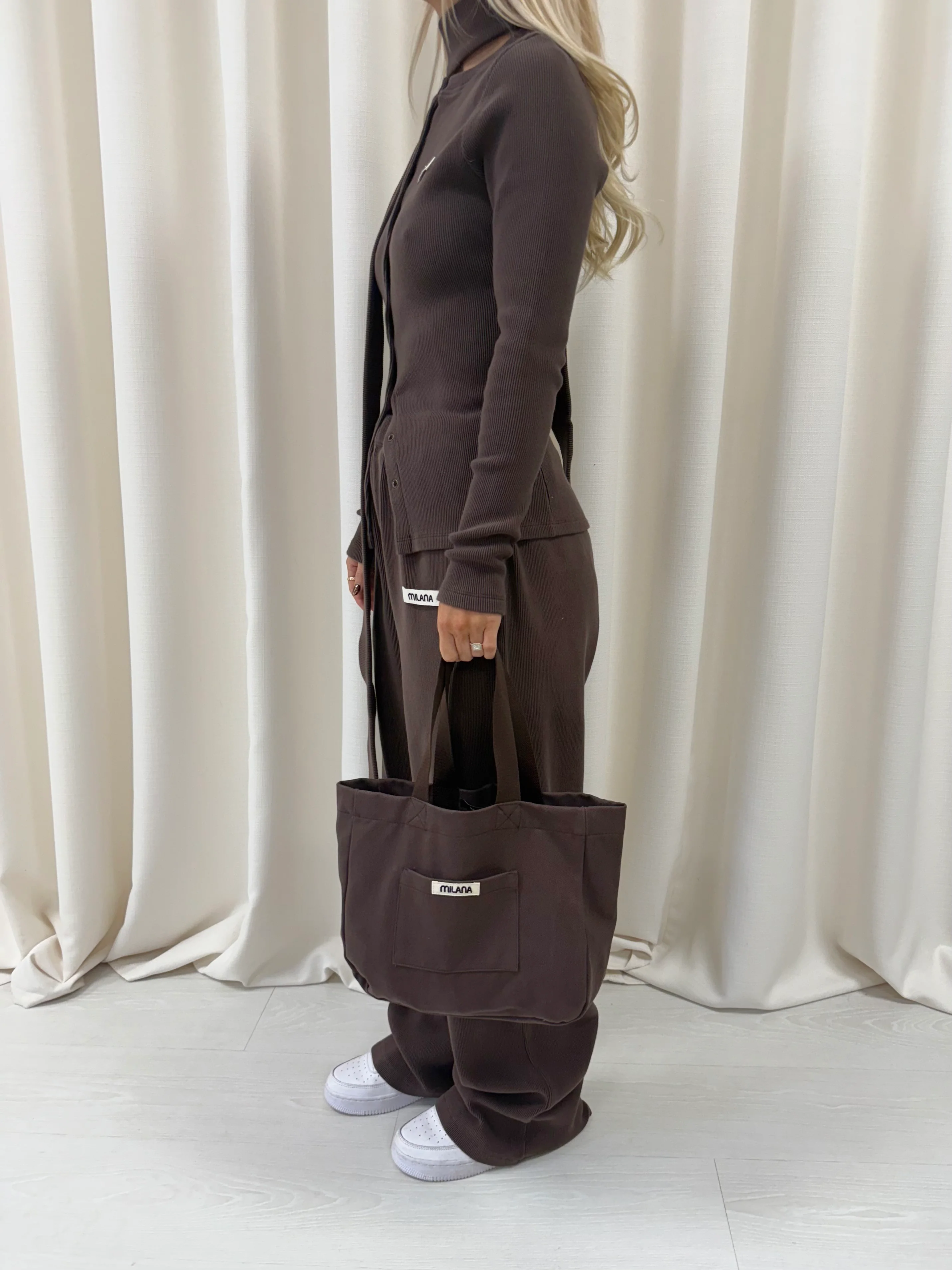 Chocolate Brown Core Mini Pocket Tote Bag. - Image 4