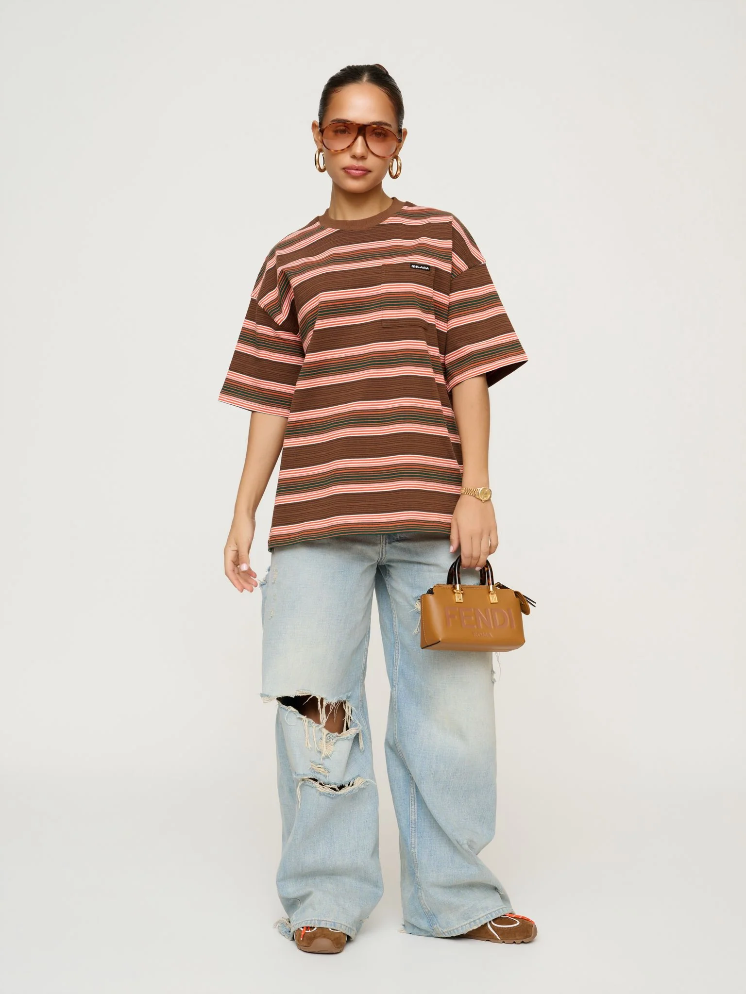 Chocolate Brown Striped Heavyweight T-shirt. - Image 2