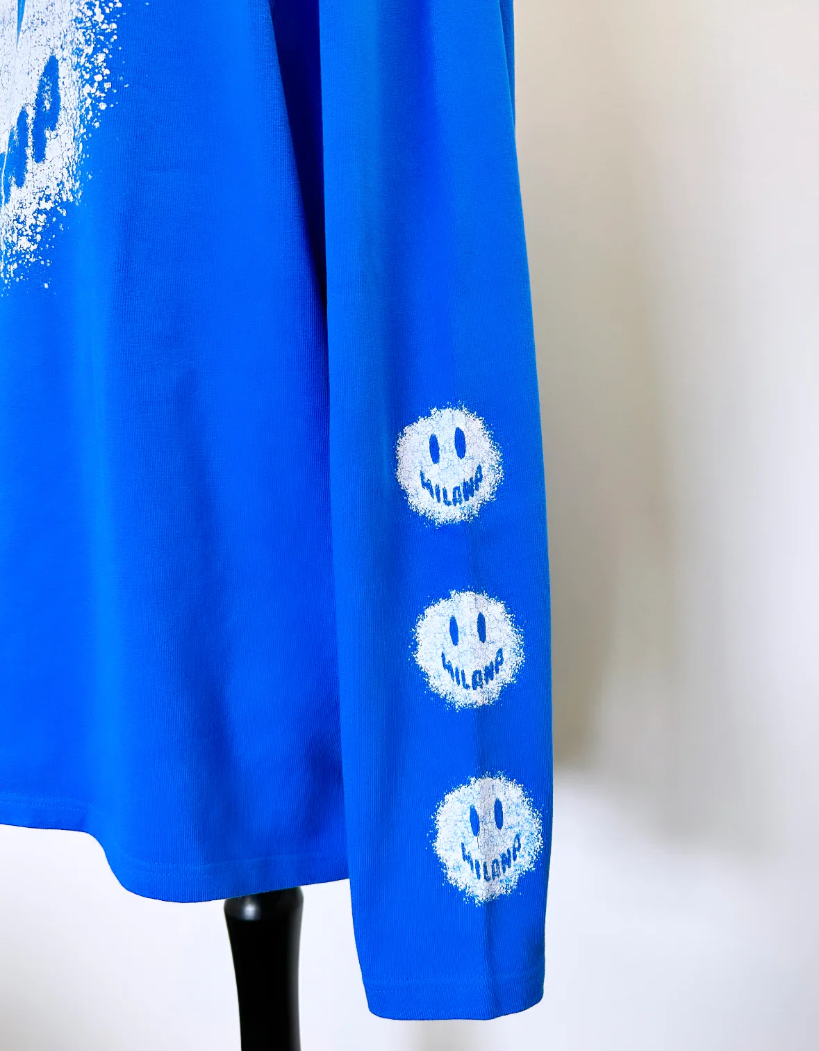 #A66 Cobalt Blue Splatter Smiley Heavyweight Long Sleeve T-shirt. - Image 4