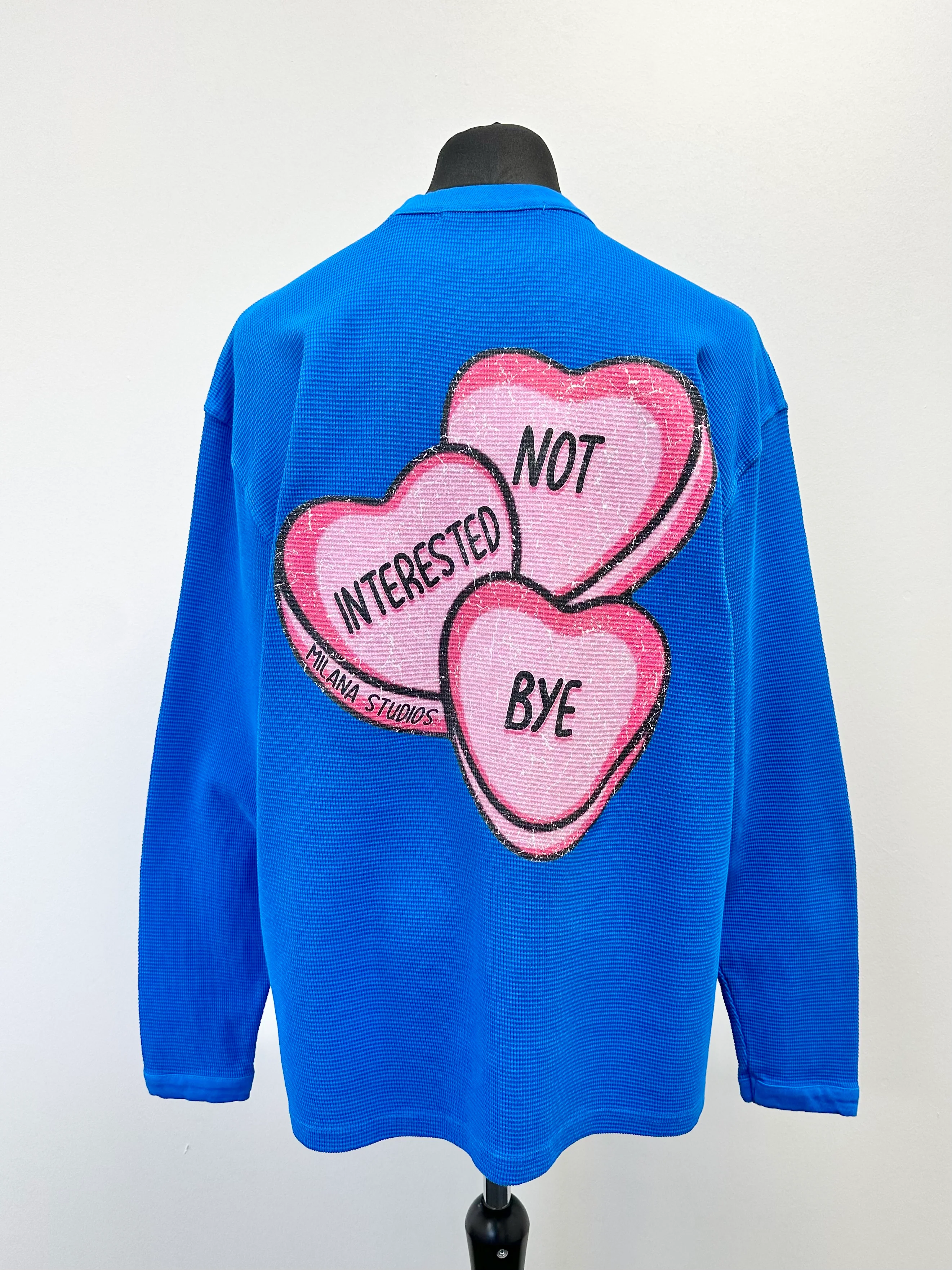 Cobalt Blue Waffle Heavyweight Hearts Long Sleeve T-shirt. - Image 2
