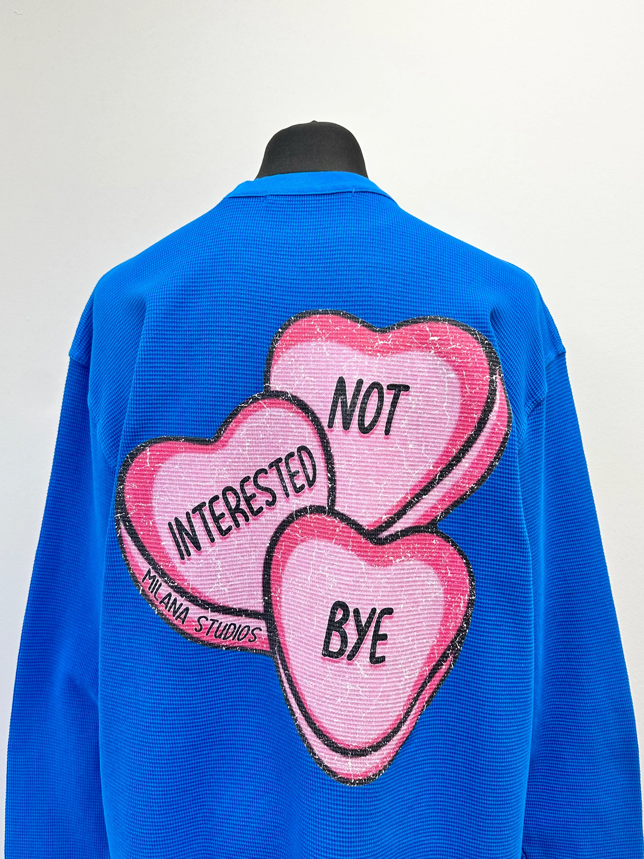 Cobalt Blue Waffle Heavyweight Hearts Long Sleeve T-shirt. - Image 4