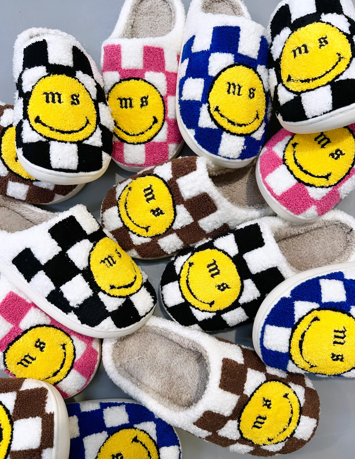 Cobalt Check Smiley Slippers. - Image 4