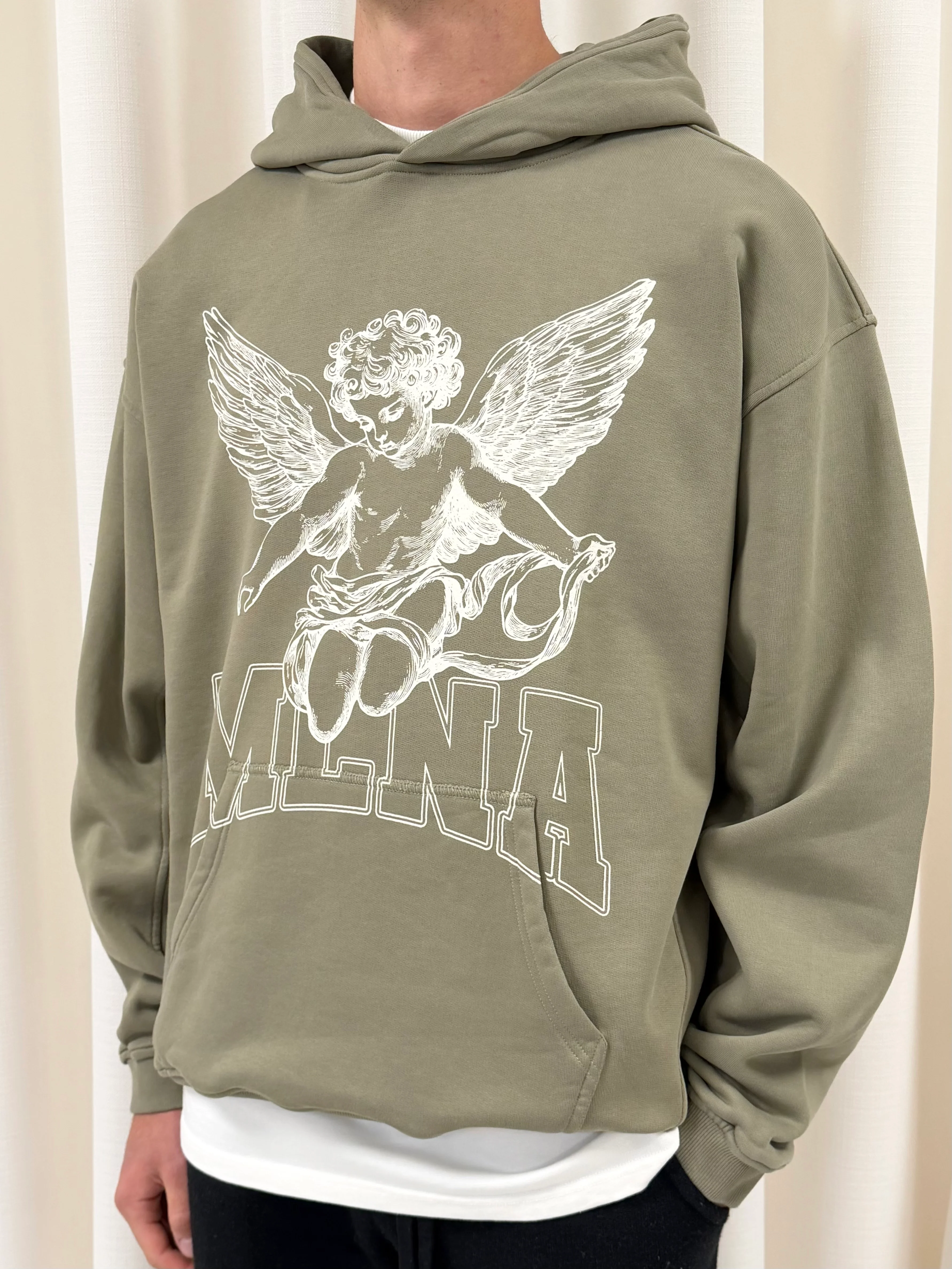 Cool Khaki Green Angel Heavyweight Hoodie. - Image 2