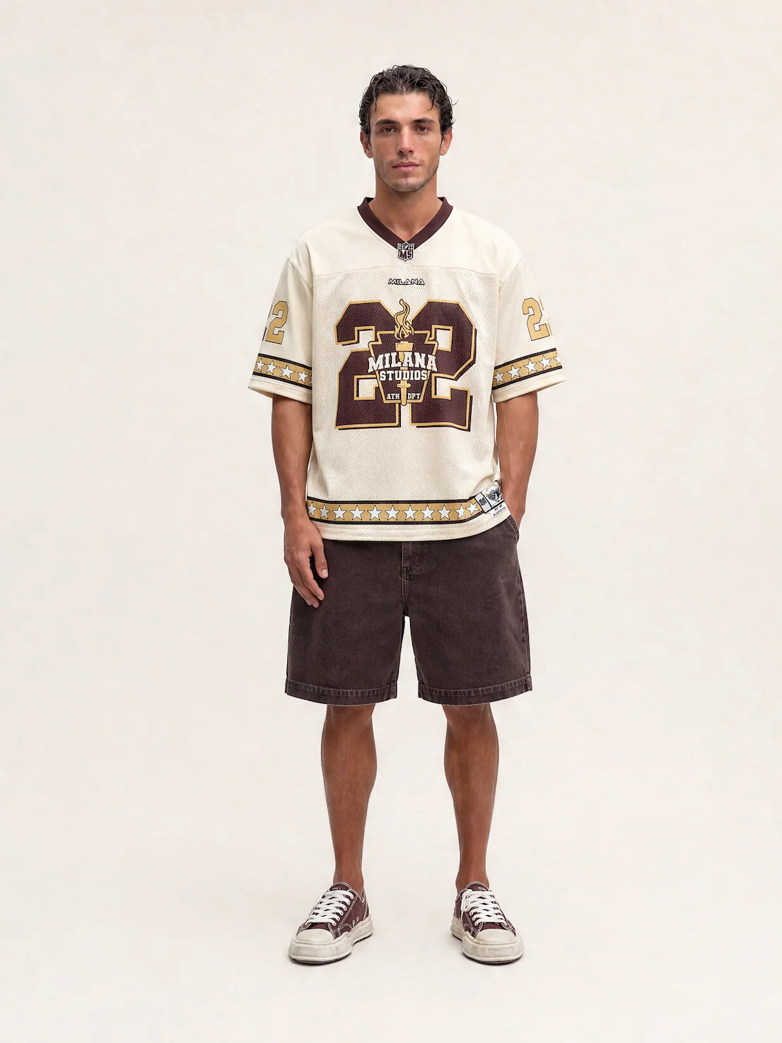 Cream and Brown Milana 22 NFL Mens Jersey.