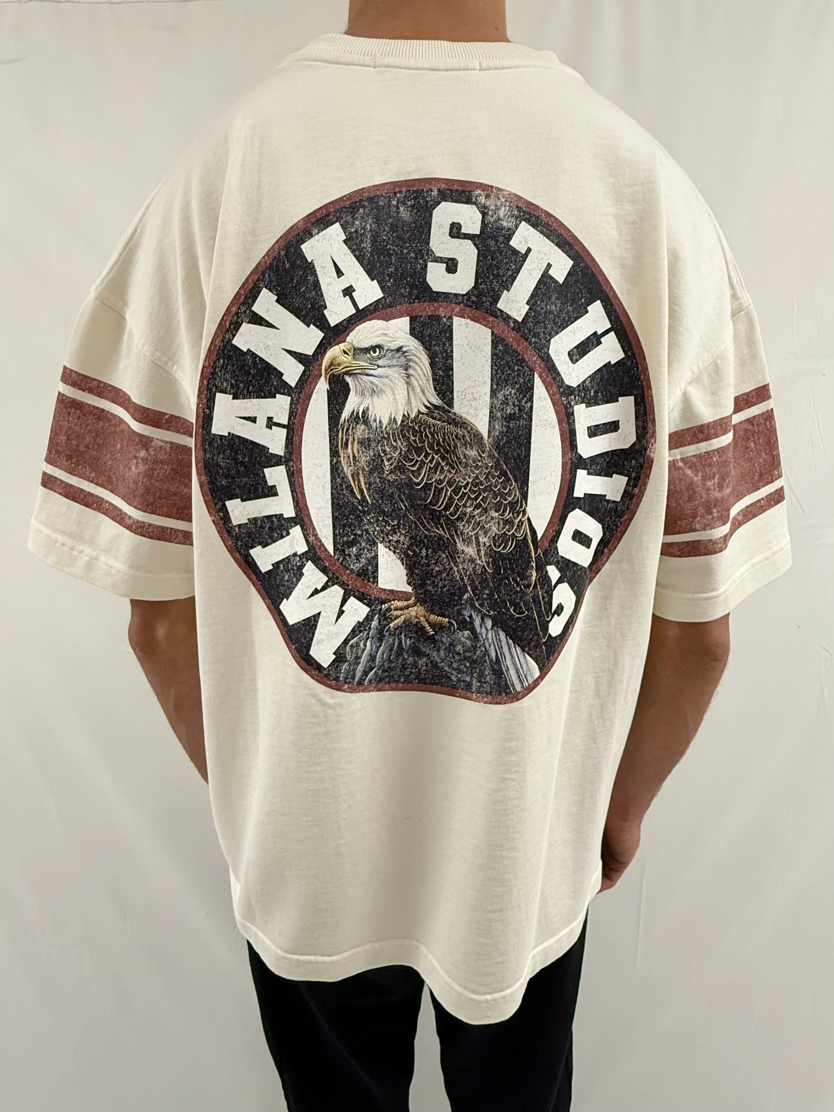 Cream & Burgundy Vintage 22 Eagle Heavyweight T-shirt. - Image 3