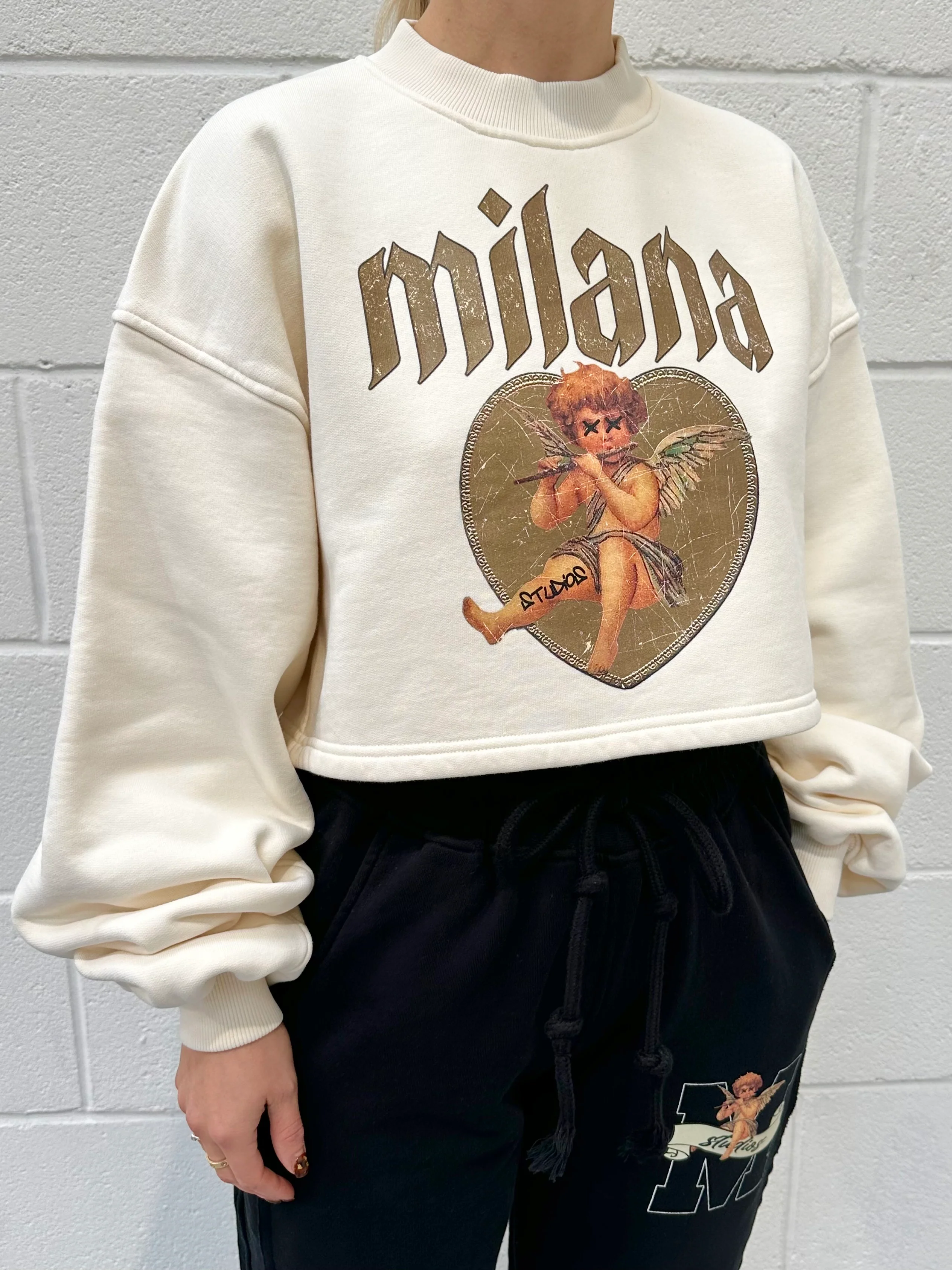 Cream Cherub Cropped Heavyweight Sweatshirt. - Image 2
