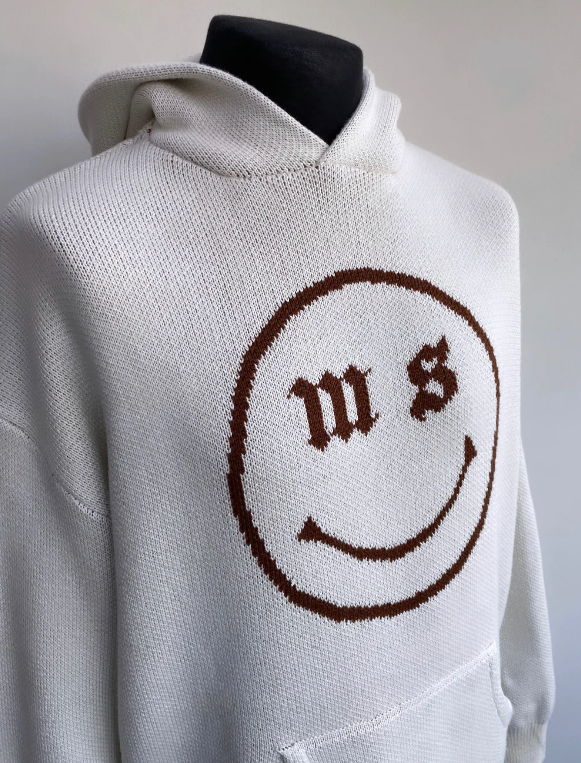 Cream Smiley Heavyweight Knit Hoodie. - Image 2