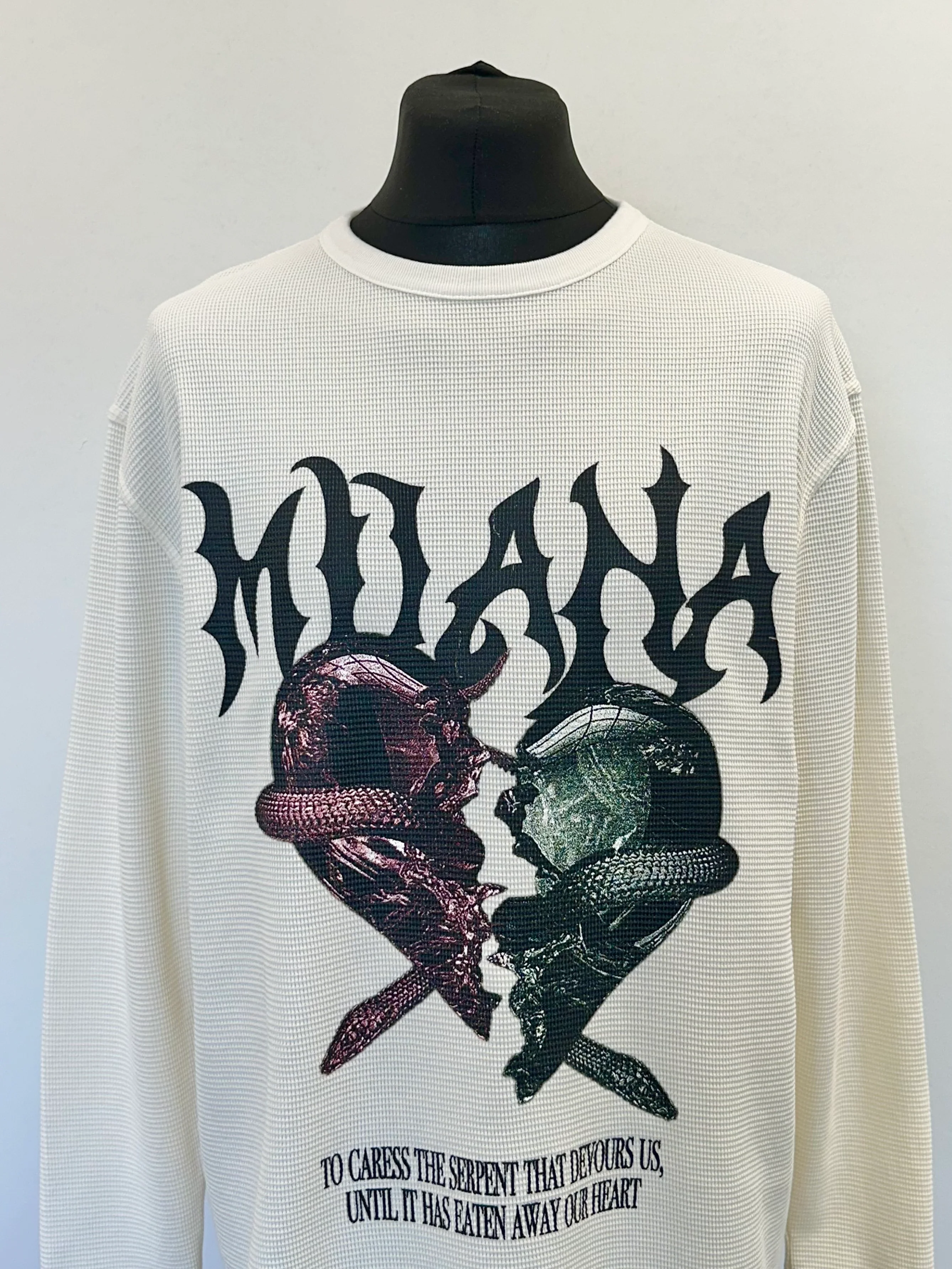 Cream Serpent Waffle Heavyweight Long Sleeve T-shirt. - Image 2