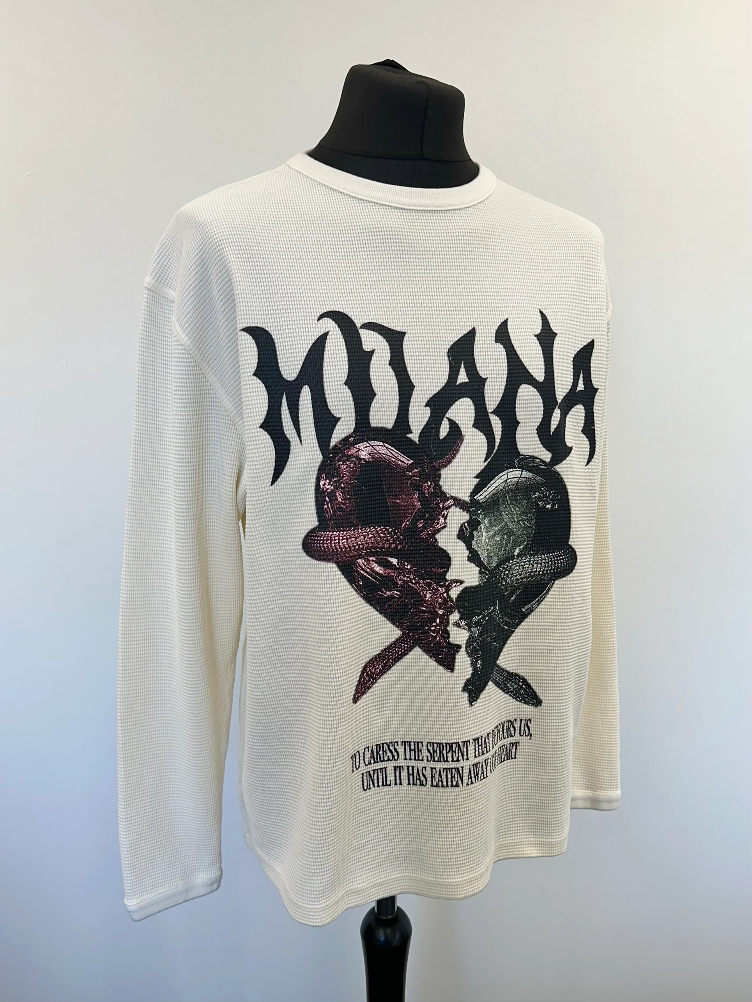 Cream Serpent Waffle Heavyweight Long Sleeve T-shirt. - Image 3
