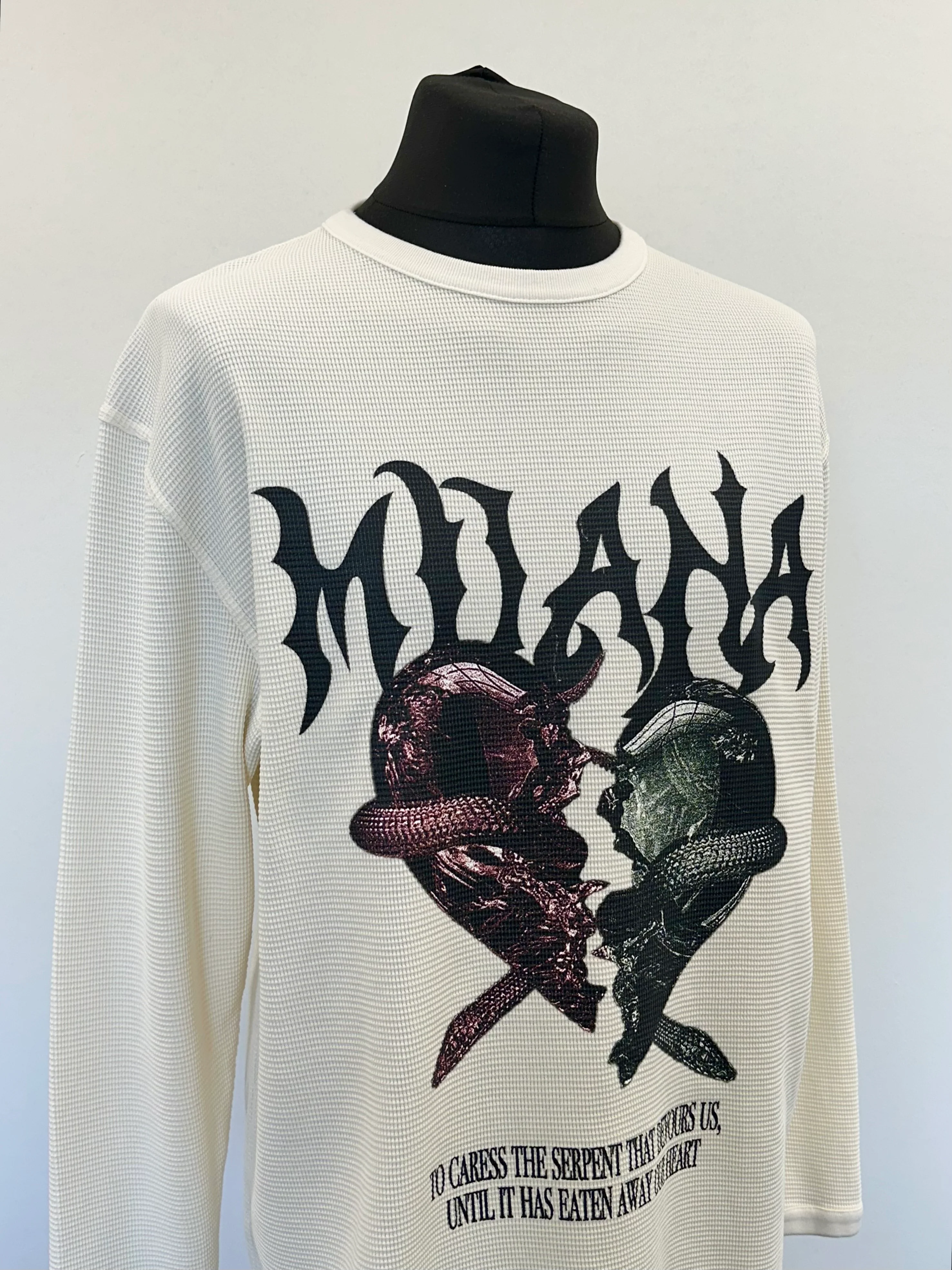 Cream Serpent Waffle Heavyweight Long Sleeve T-shirt. - Image 4
