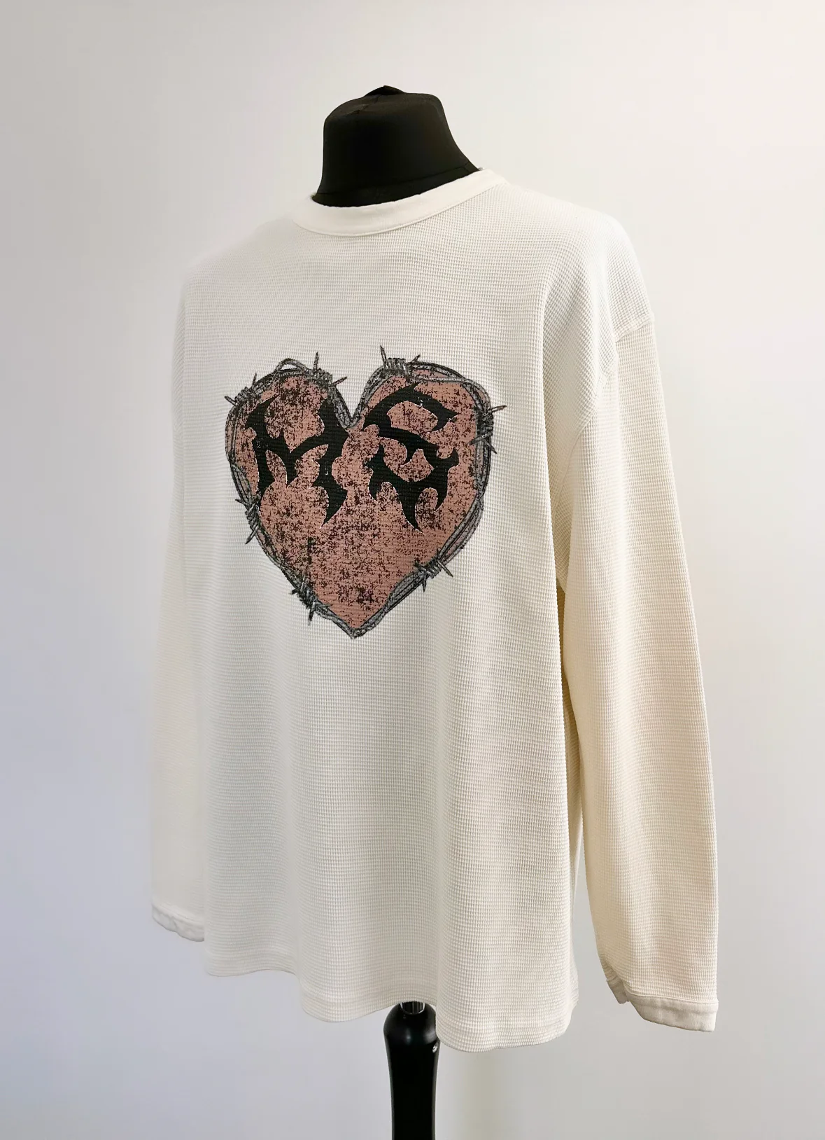 Cream Waffle Heavyweight Balloon Long Sleeve T-shirt. - Image 3