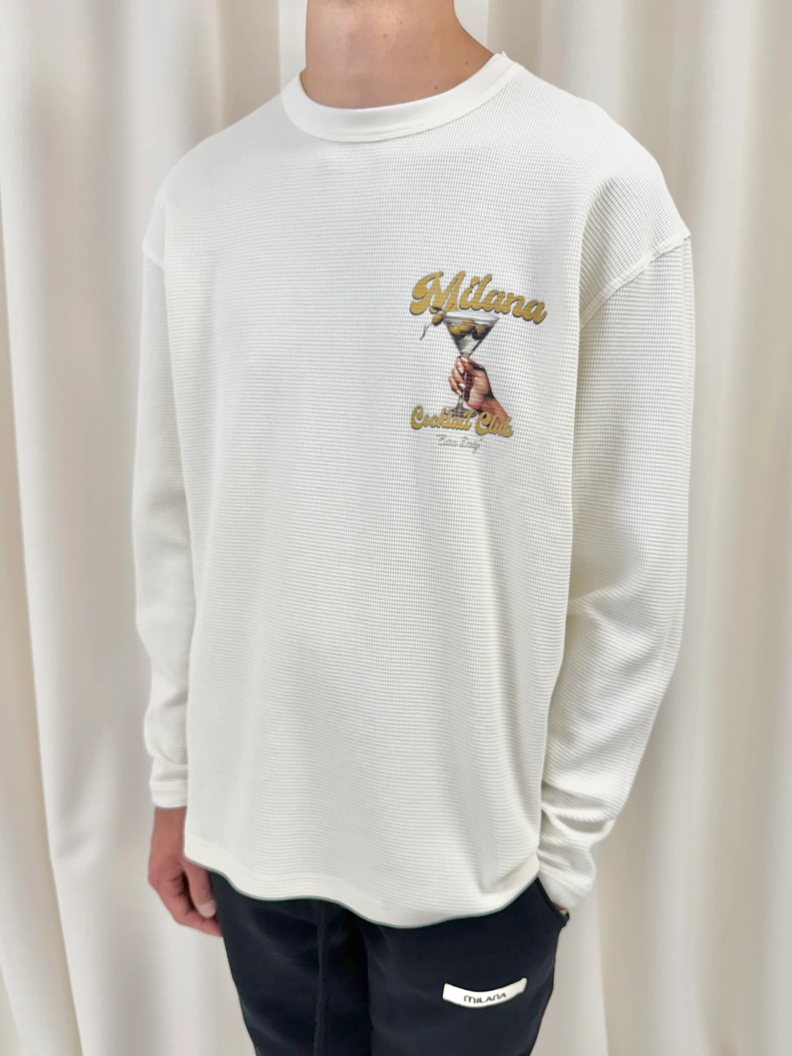 Cream Waffle Martini Heavyweight Long Sleeve T-shirt. - Image 3