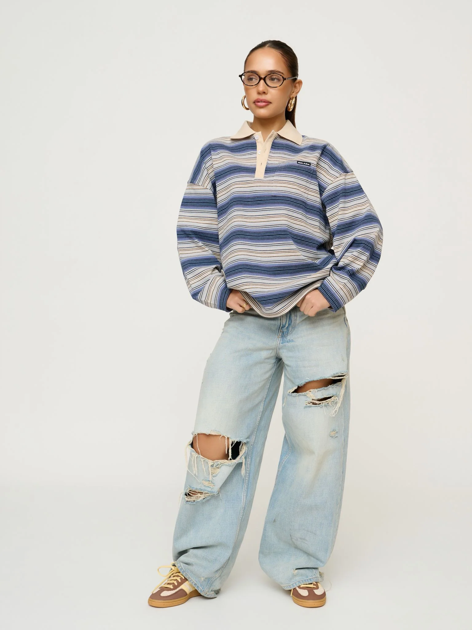 Denim Blue Striped Polo Long Sleeve. - Image 4