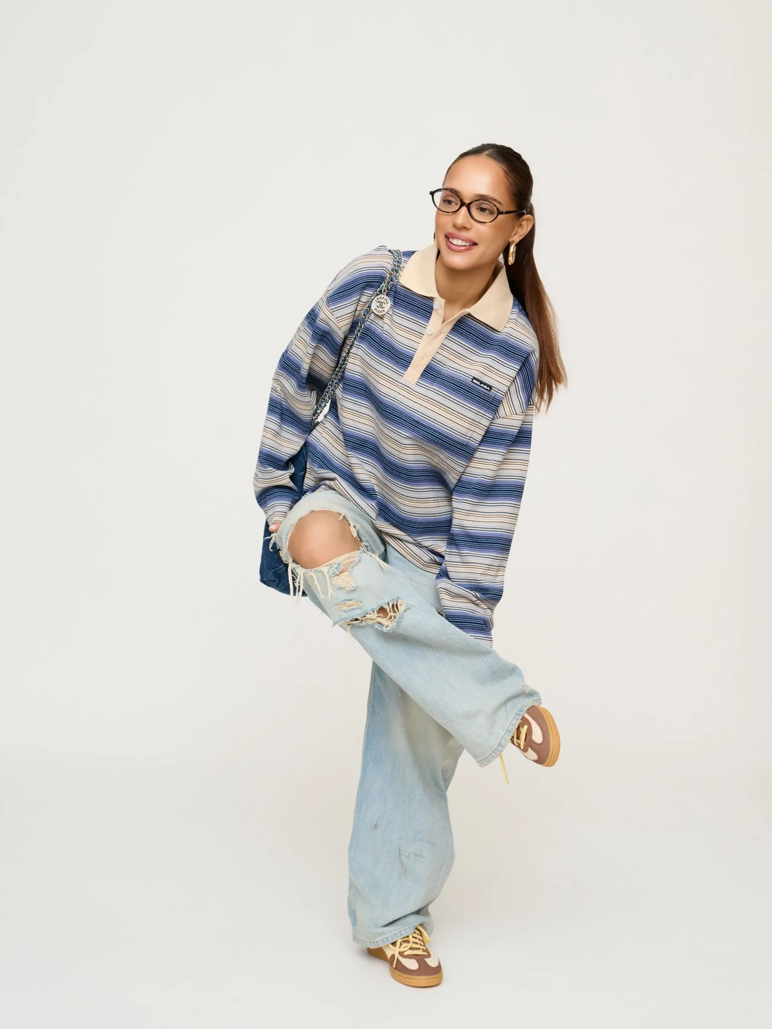 Denim Blue Striped Polo Long Sleeve. - Image 5