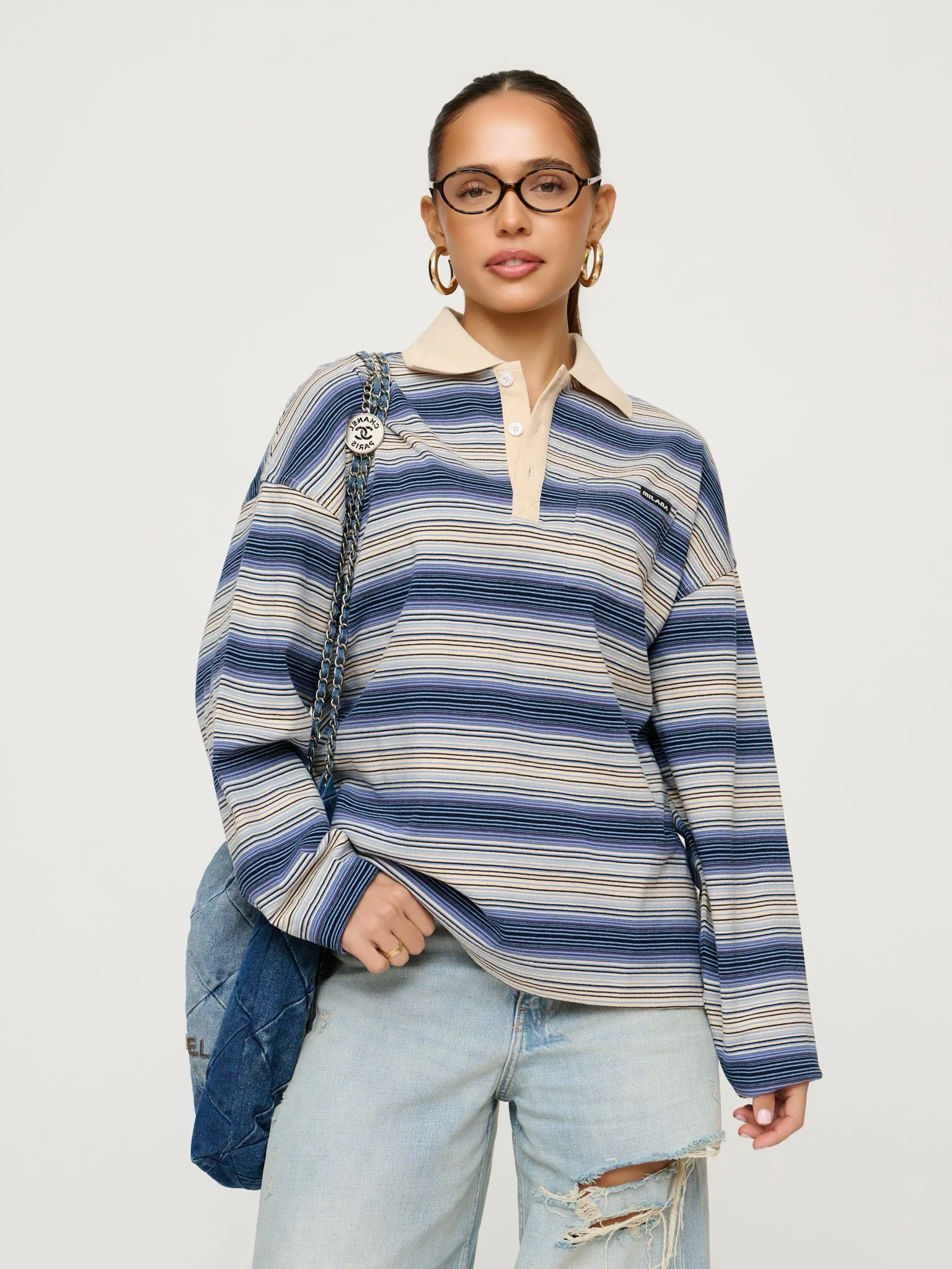 Denim Blue Striped Polo Long Sleeve. - Image 6