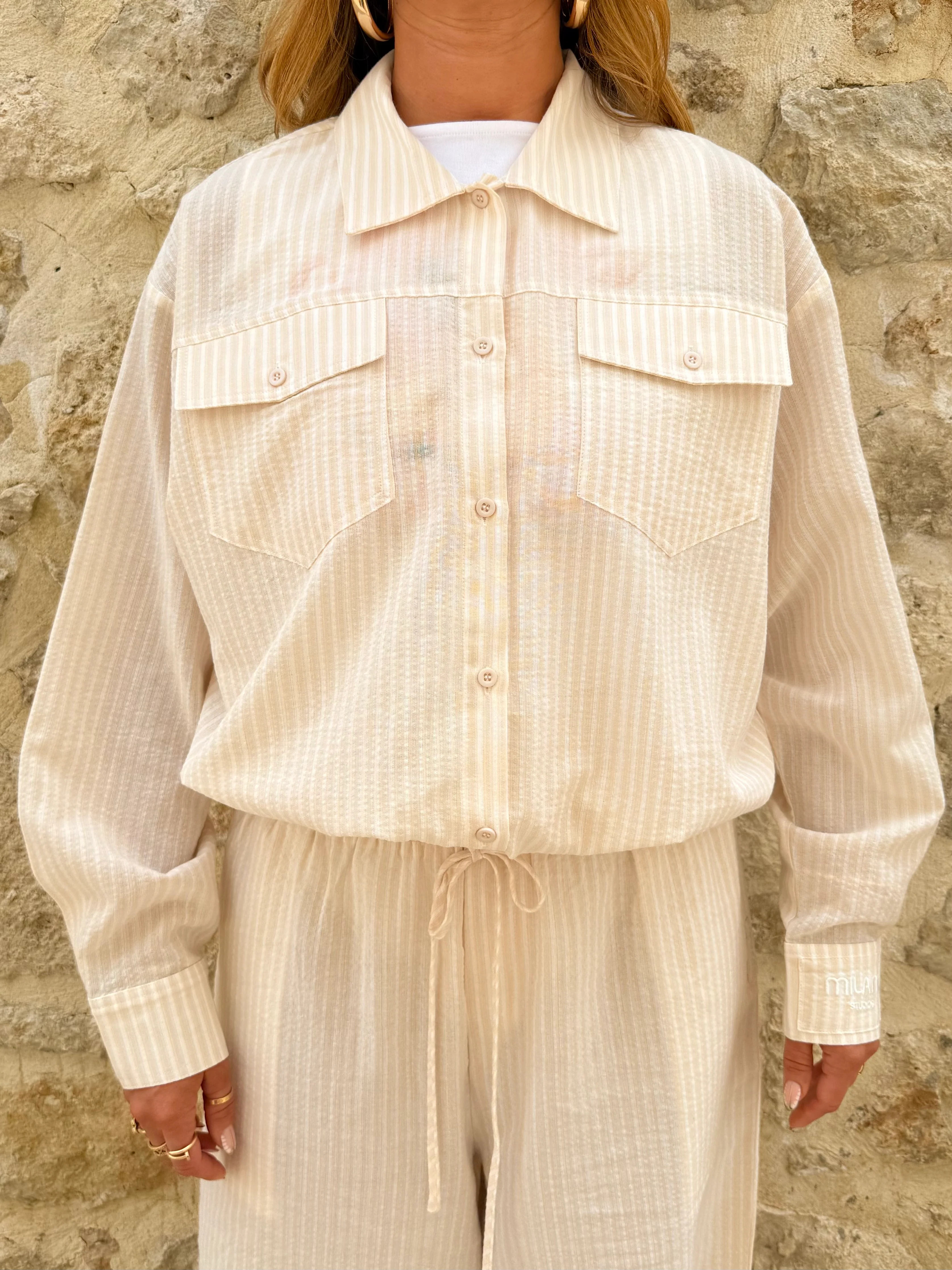 Cream Striped Tie Shirt. - Image 2