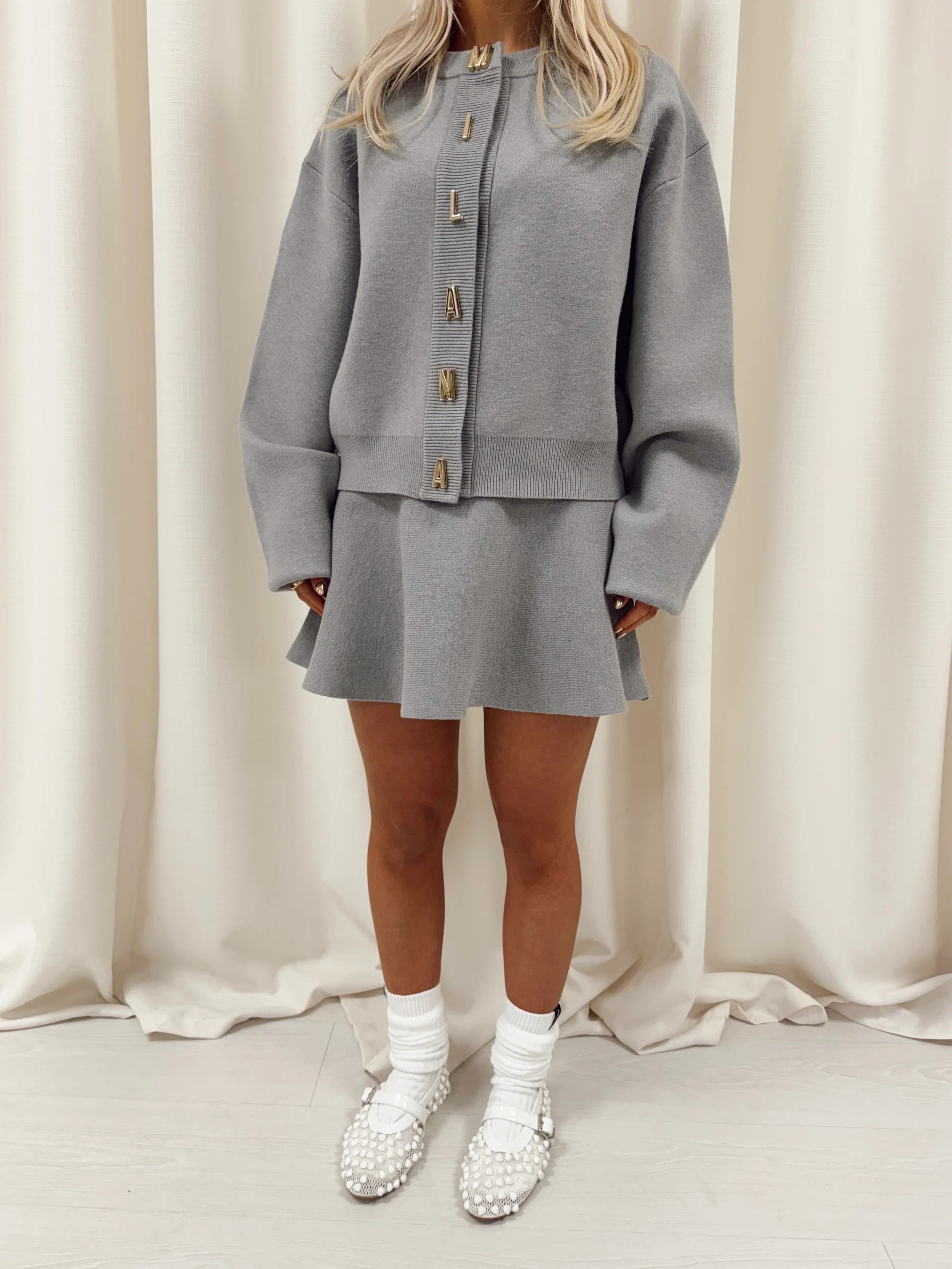 Grey Milana Lettered Knitted Cardigan. - Image 3