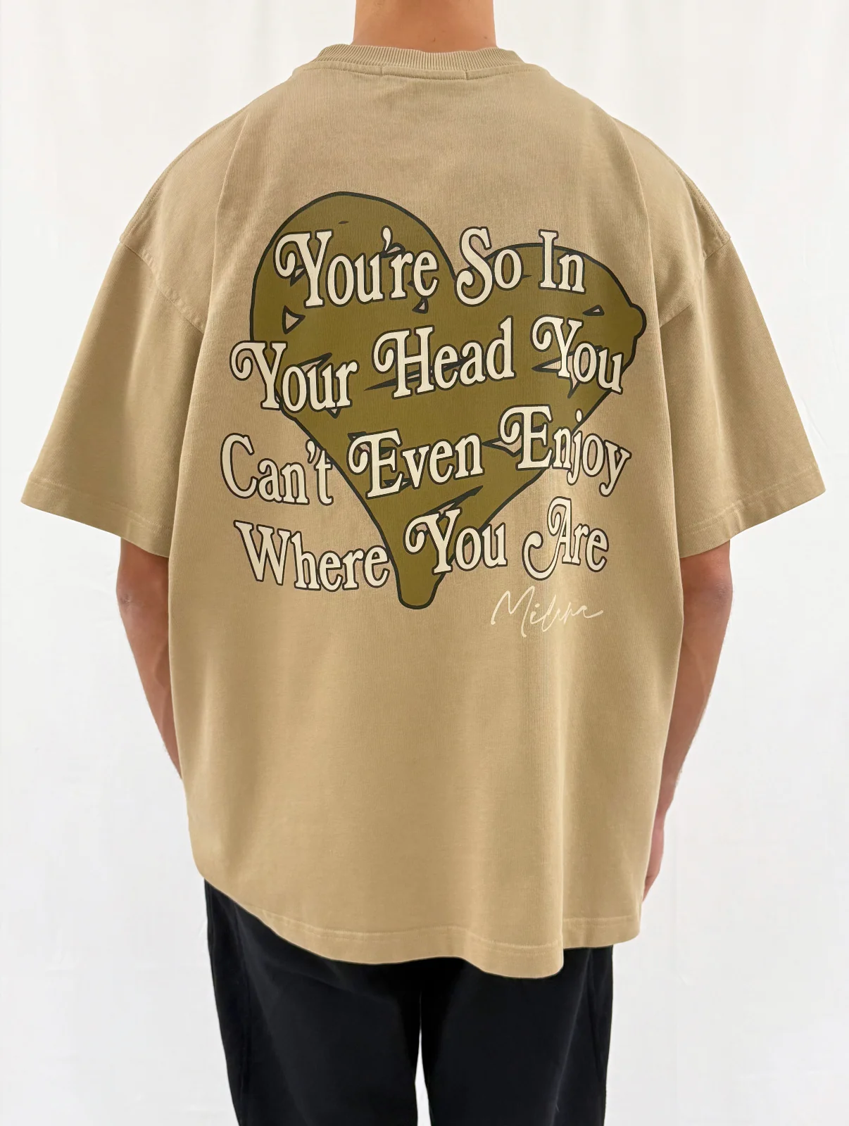 Khaki Brown Heart Quote Heavyweight T-shirt.