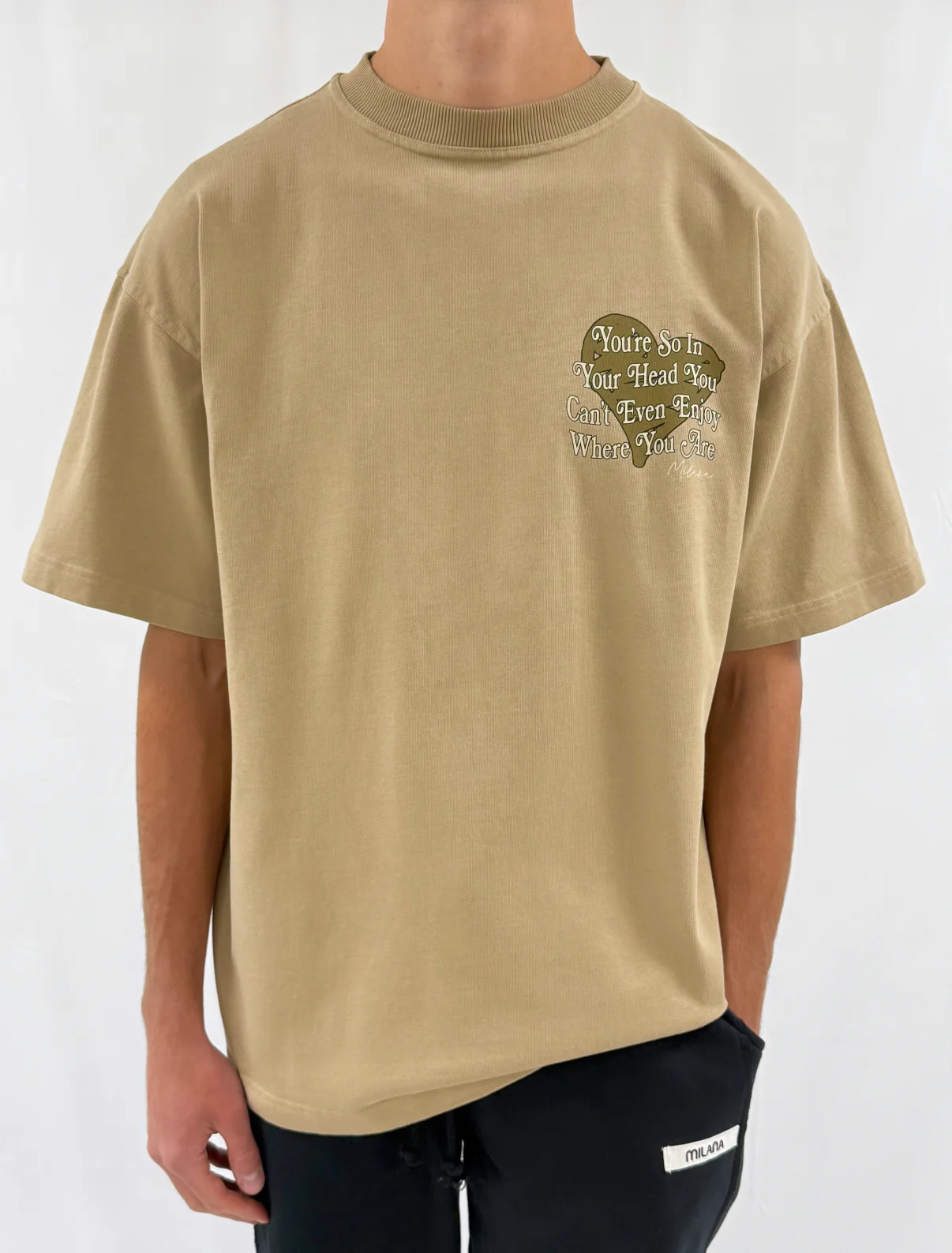 Khaki Brown Heart Quote Heavyweight T-shirt. - Image 2