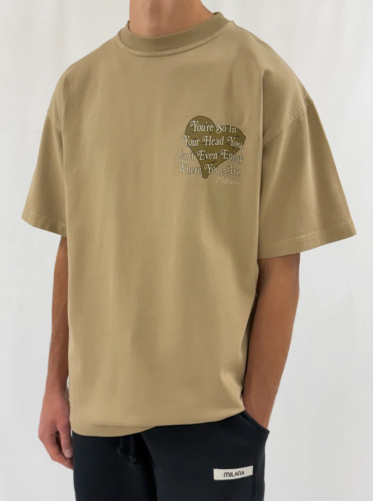 Khaki Brown Heart Quote Heavyweight T-shirt. - Image 3
