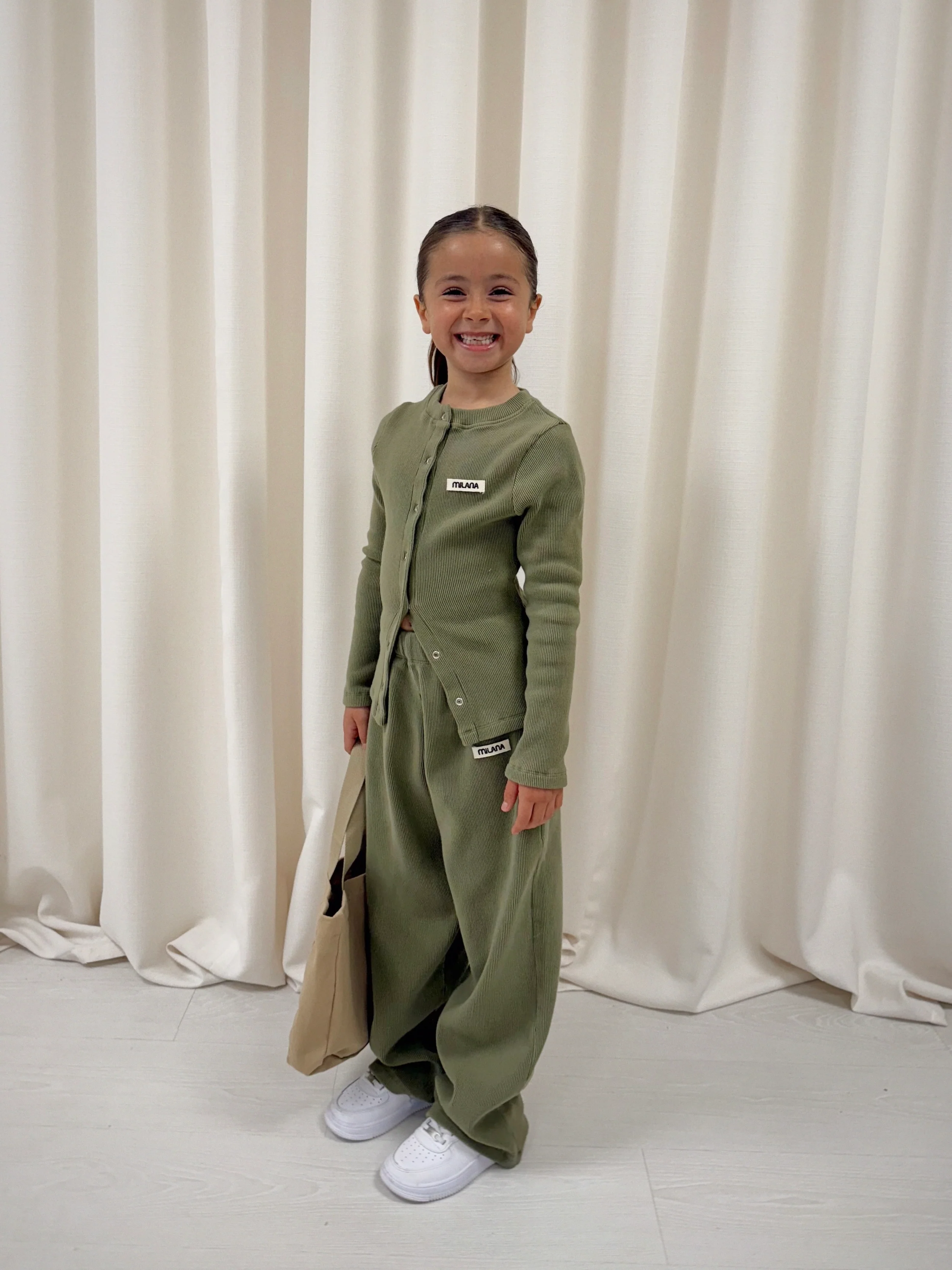 Khaki Green Core Soft Rib Kids Sweatpants. - Image 2