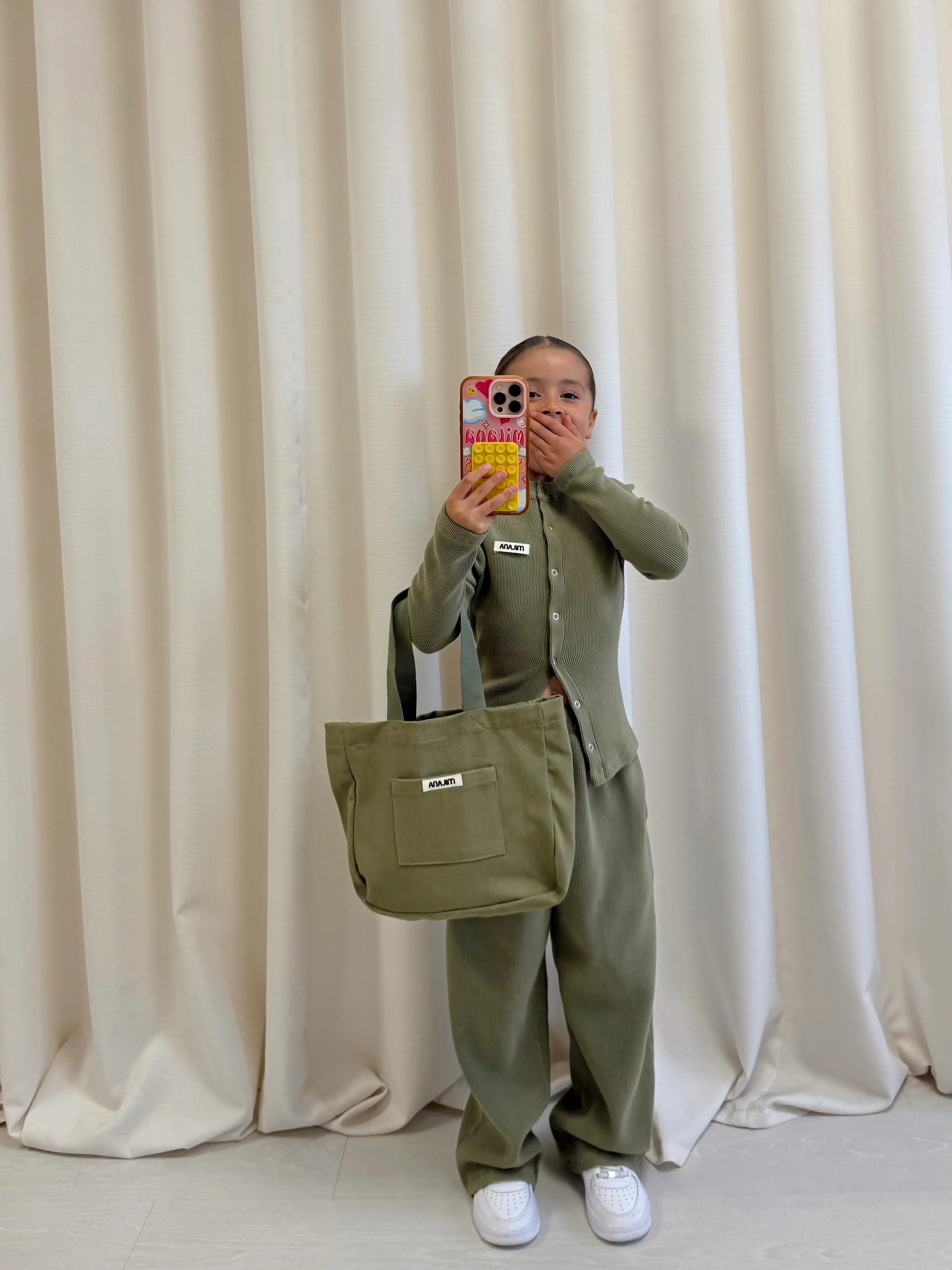 Khaki Green Core Soft Rib Kids Sweatpants. - Image 3