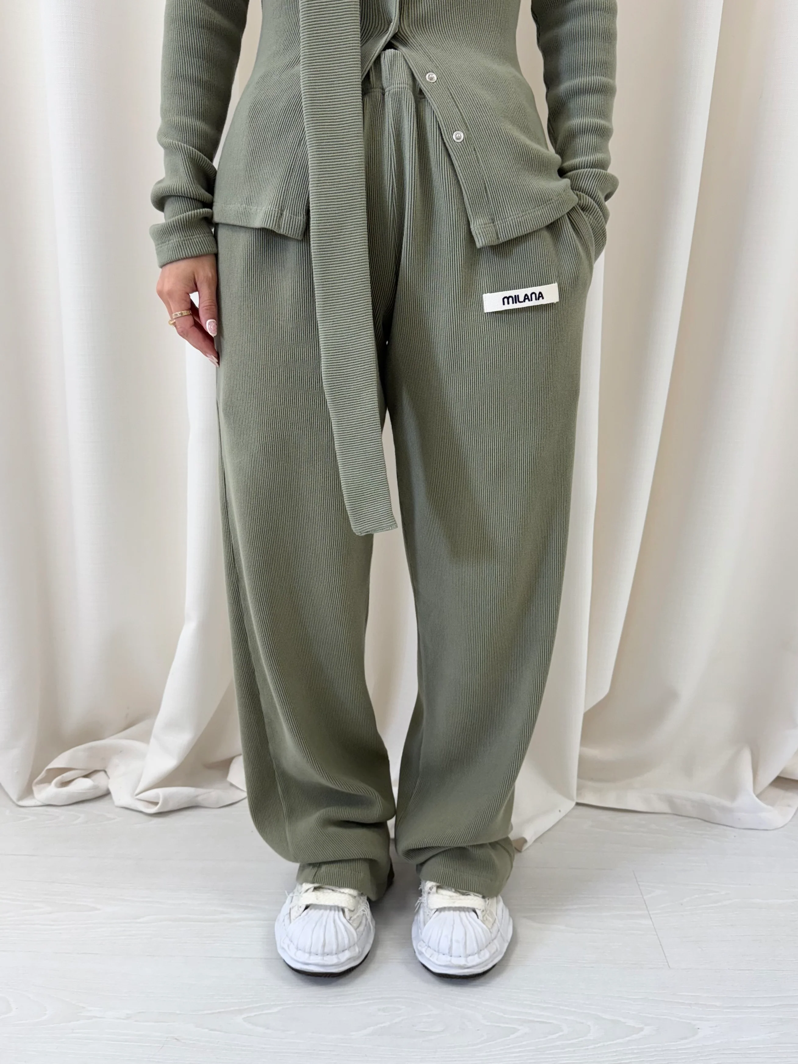 Khaki Green Core Soft Rib Sweatpants.