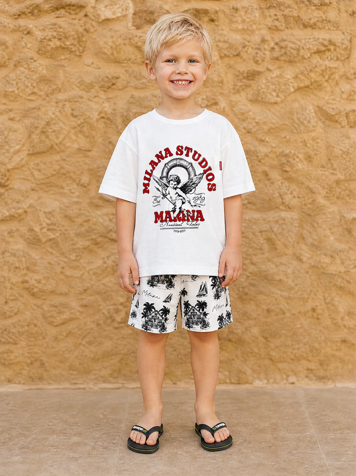 Kids White Arched Cherub Summer Slub T-Shirt. - Image 2