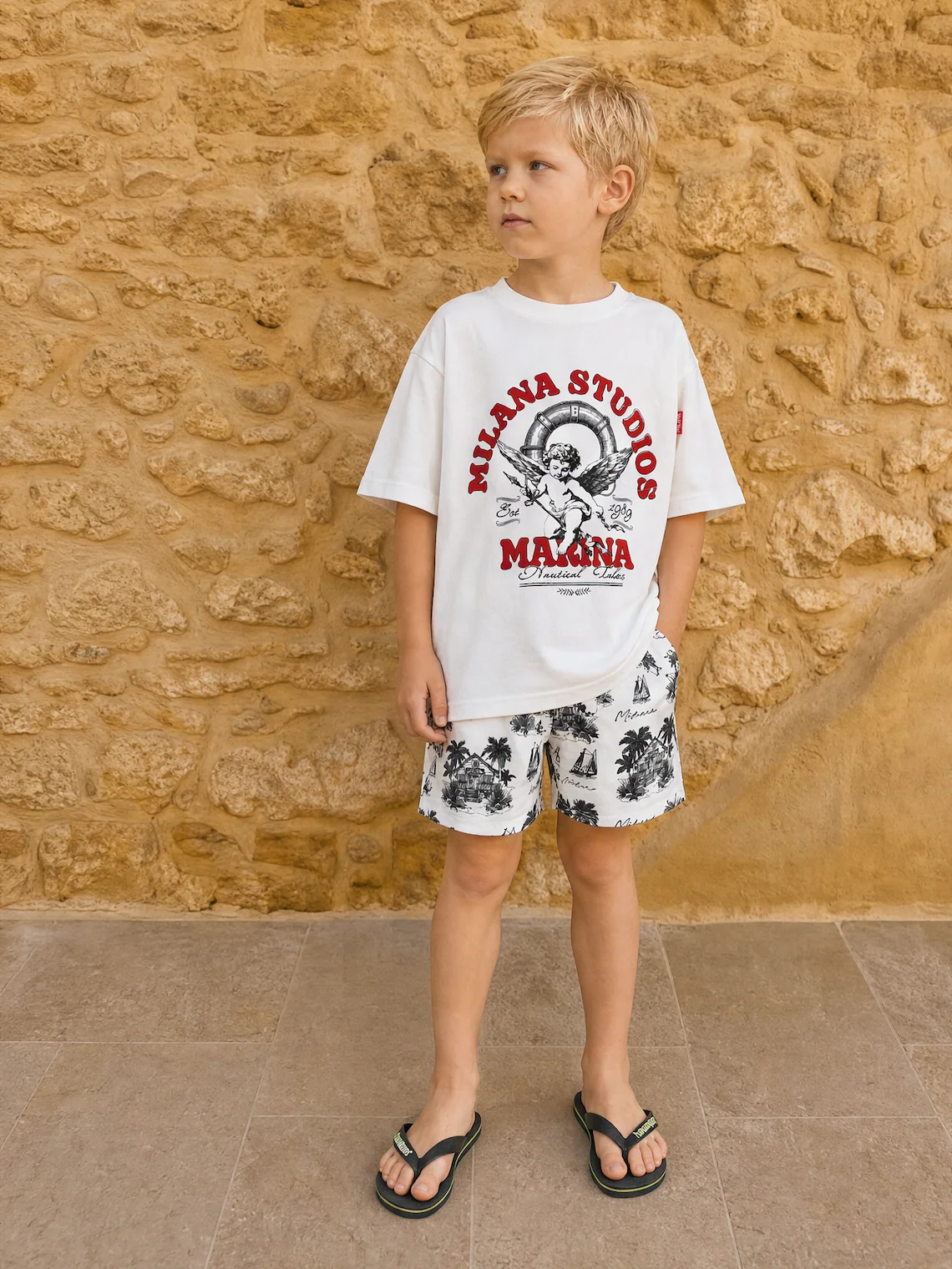 Kids White Arched Cherub Summer Slub T-Shirt. - Image 3