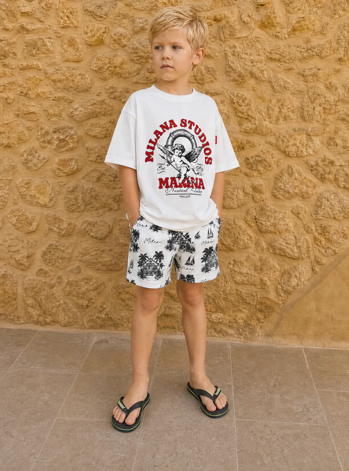 Kids White Arched Cherub Summer Slub T-Shirt. - Image 4