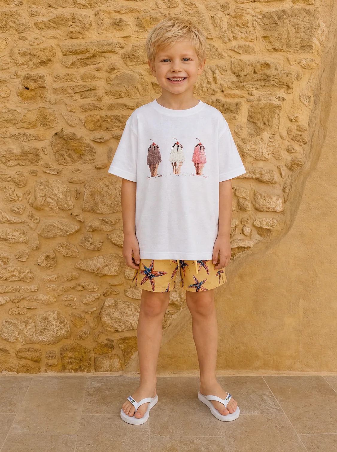 Kids White Trio Ice Cream Summer Slub T-Shirt. - Image 2