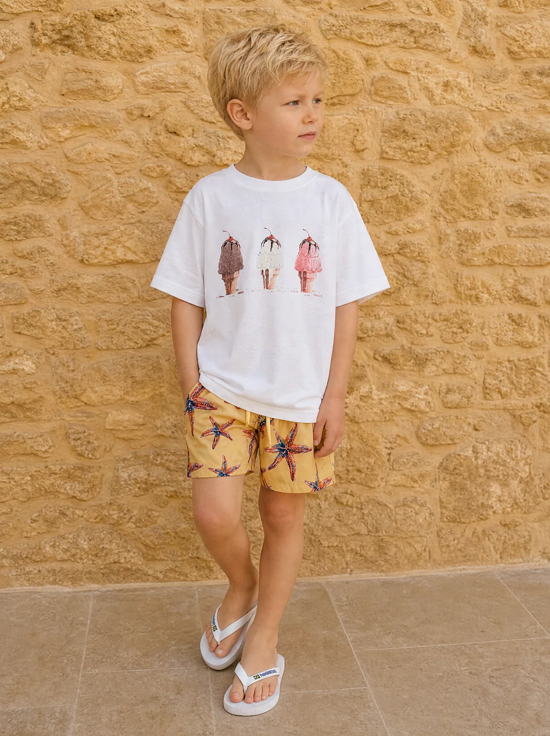 Kids White Trio Ice Cream Summer Slub T-Shirt. - Image 4